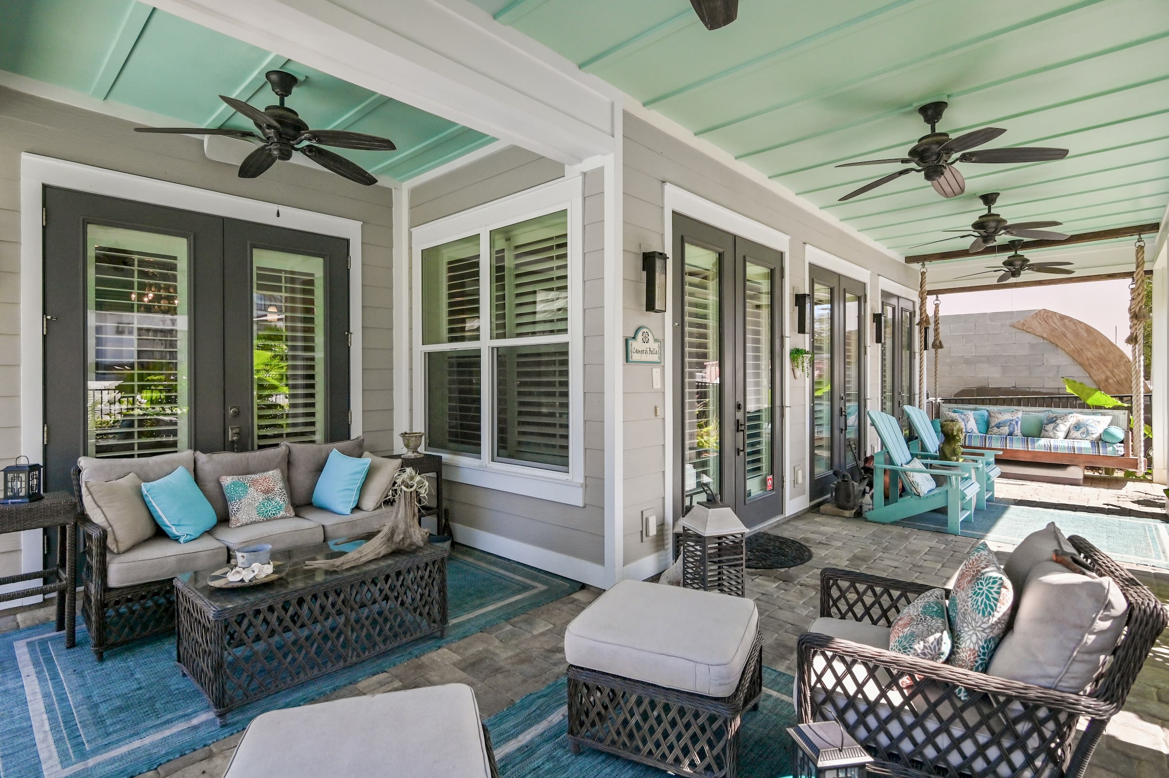 Deck Living room couch, 2 big chairs, 2 adirondack chairs&amp; single bed size swing