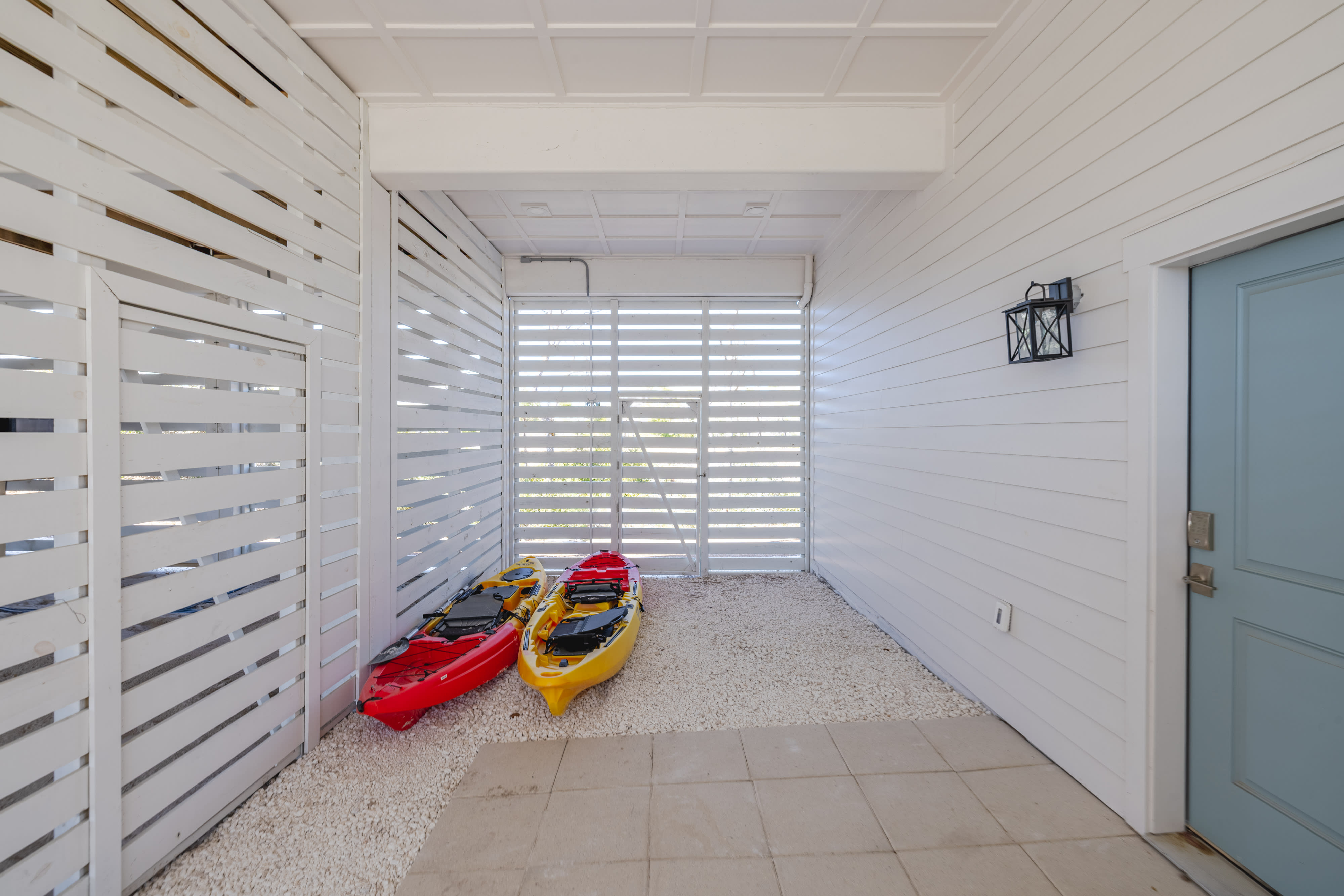 Beach storage area with kayaks