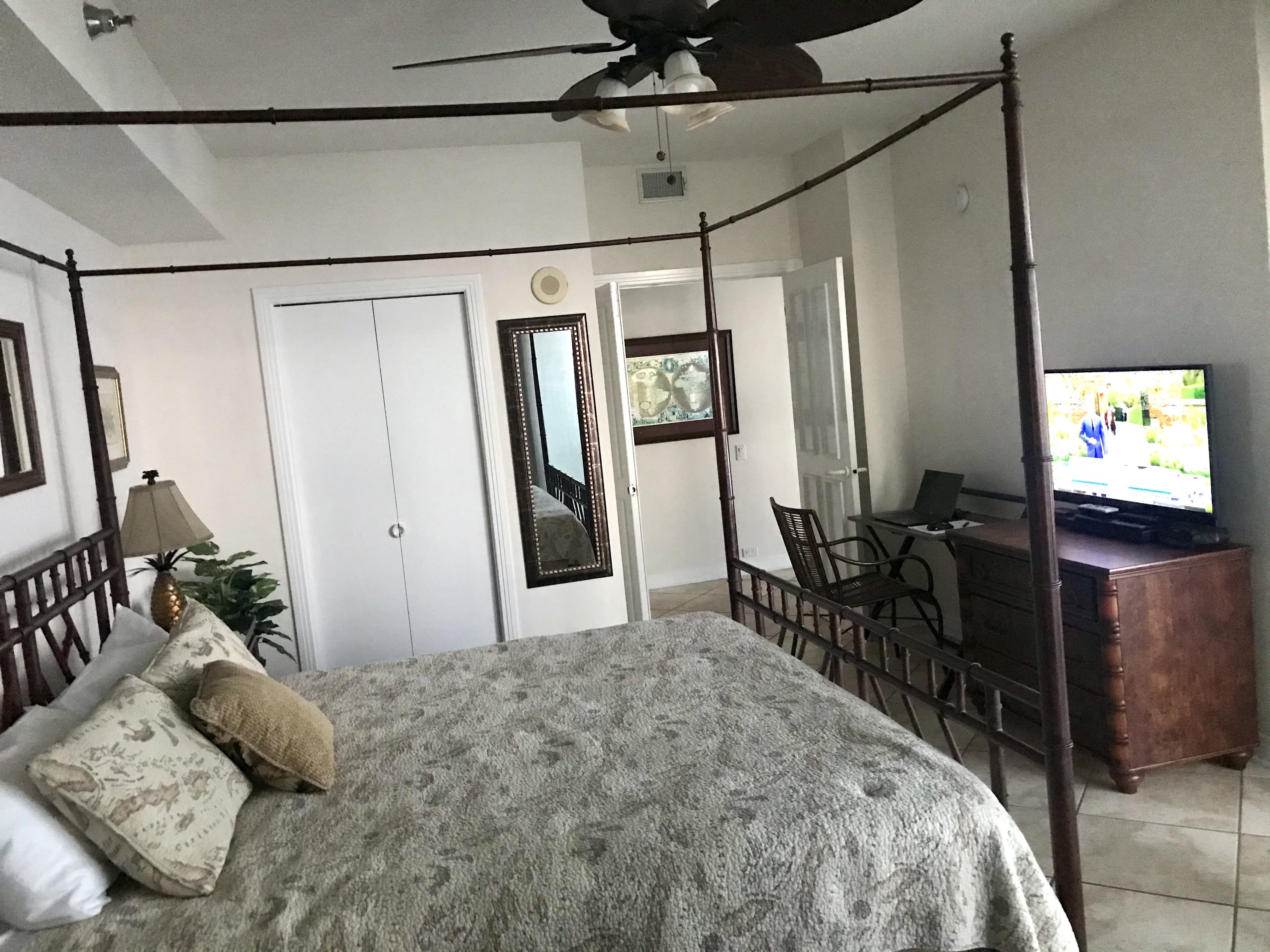 Master Bedroom has large walk-in closet, desk, private bathroom, &amp; a great view