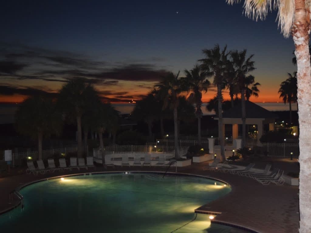 Night view of the club house pool.