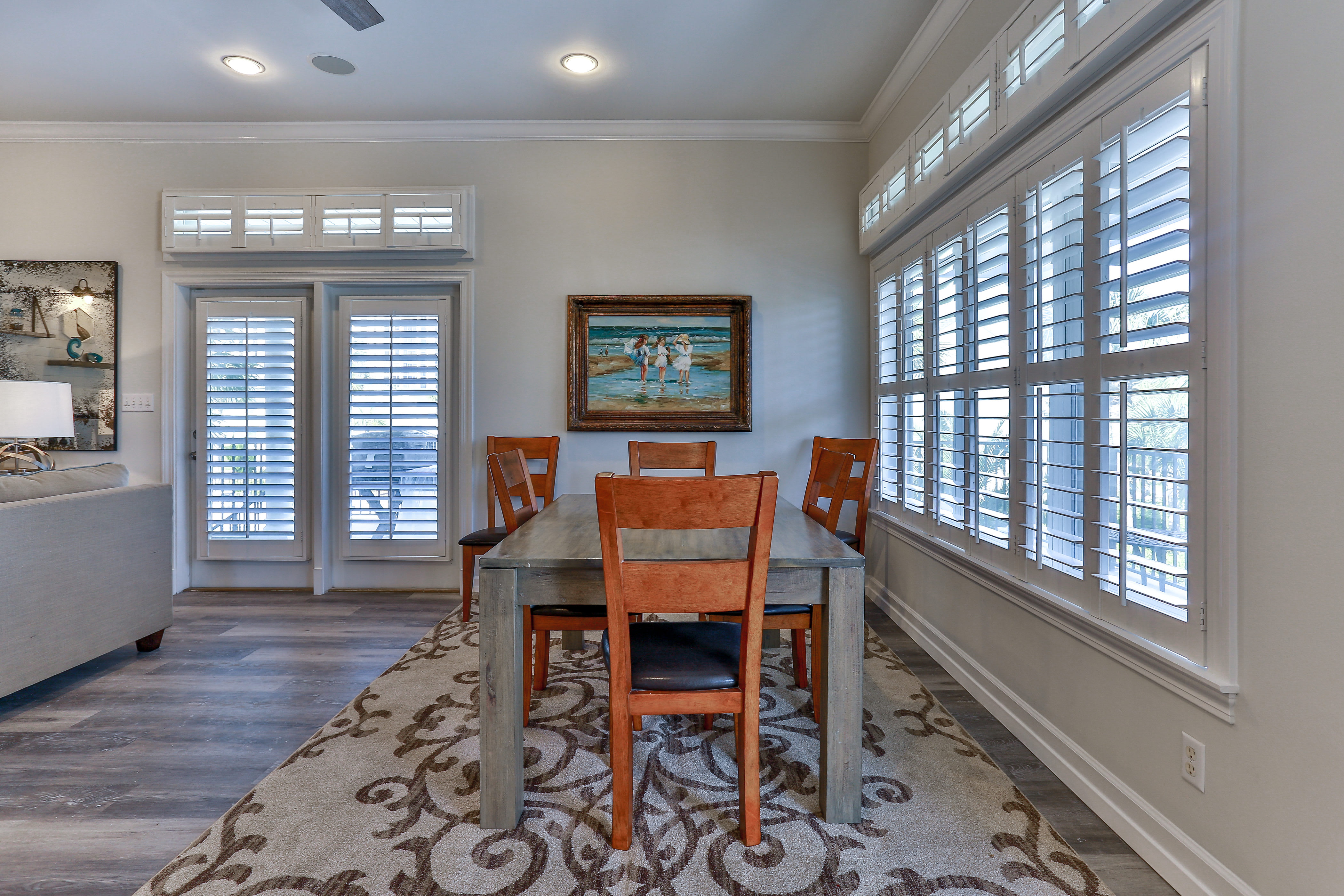 Second dining area off of living room with view of lake