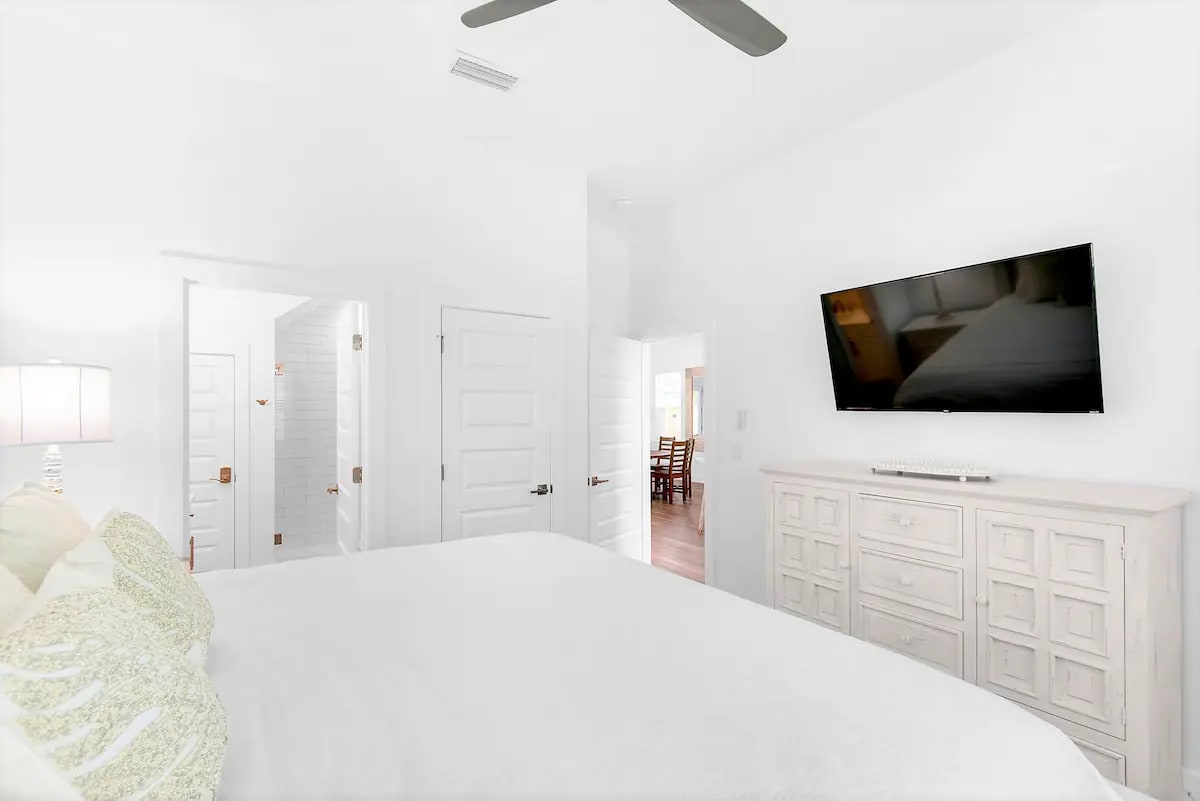 Bliss-17 1st Floor. Bedroom 1. Picture 2. King suite with private full bath with frameless glass walk-in shower.