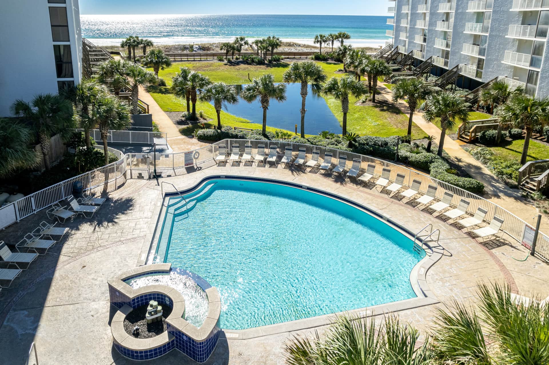 Spacious pool deck with plenty of chairs!