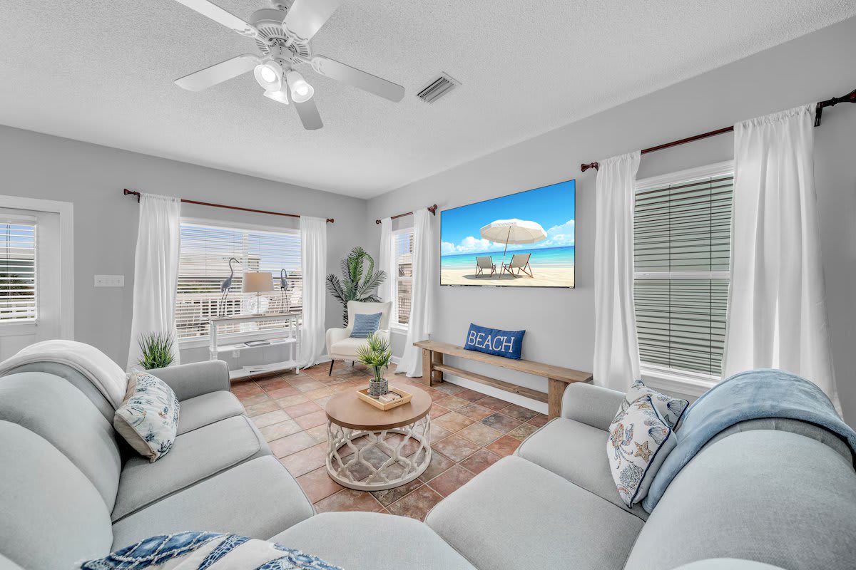 West side living room, queen sleeper sofa, 4k tv