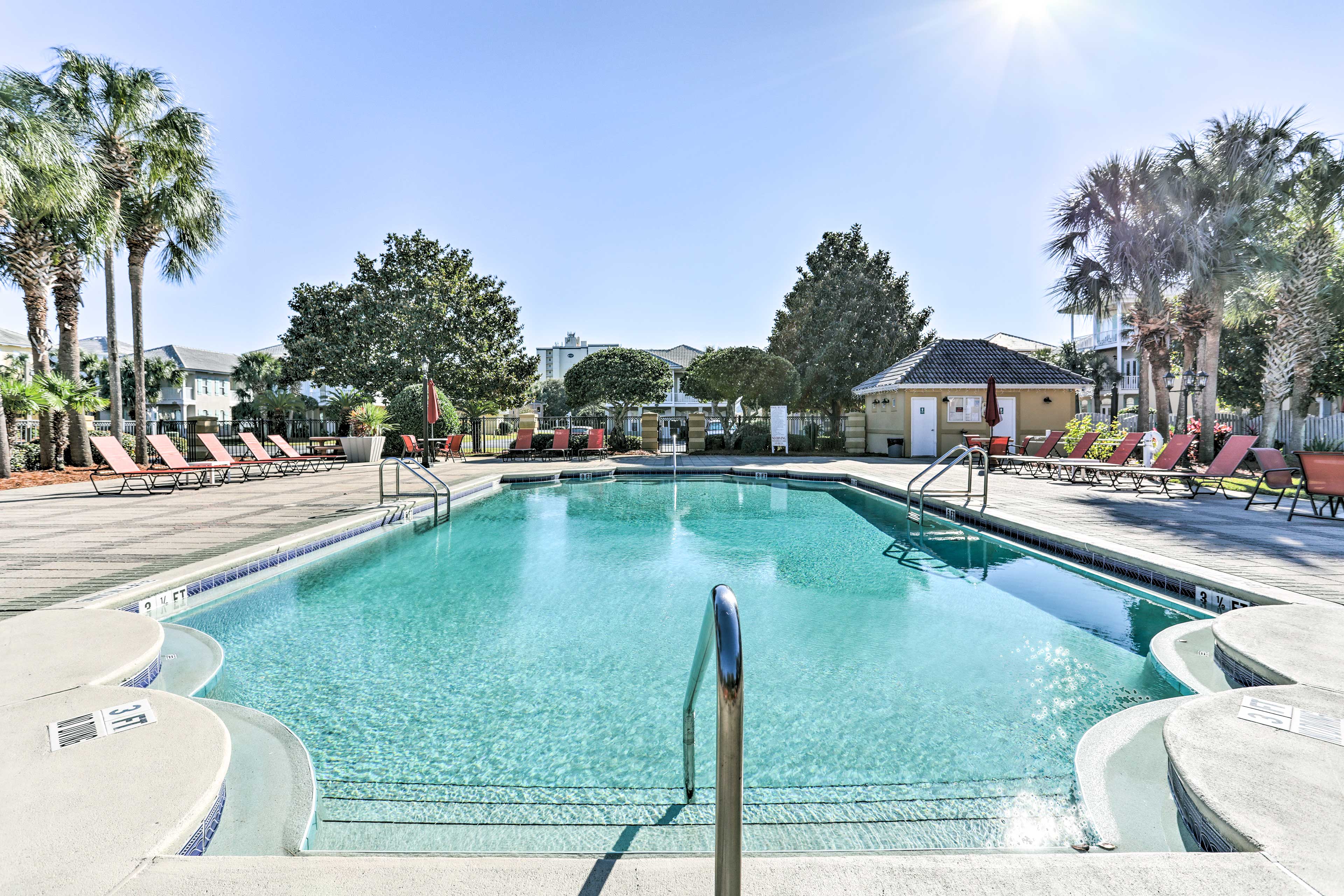 Go for a swim in the neighborhood's central large heated pool...