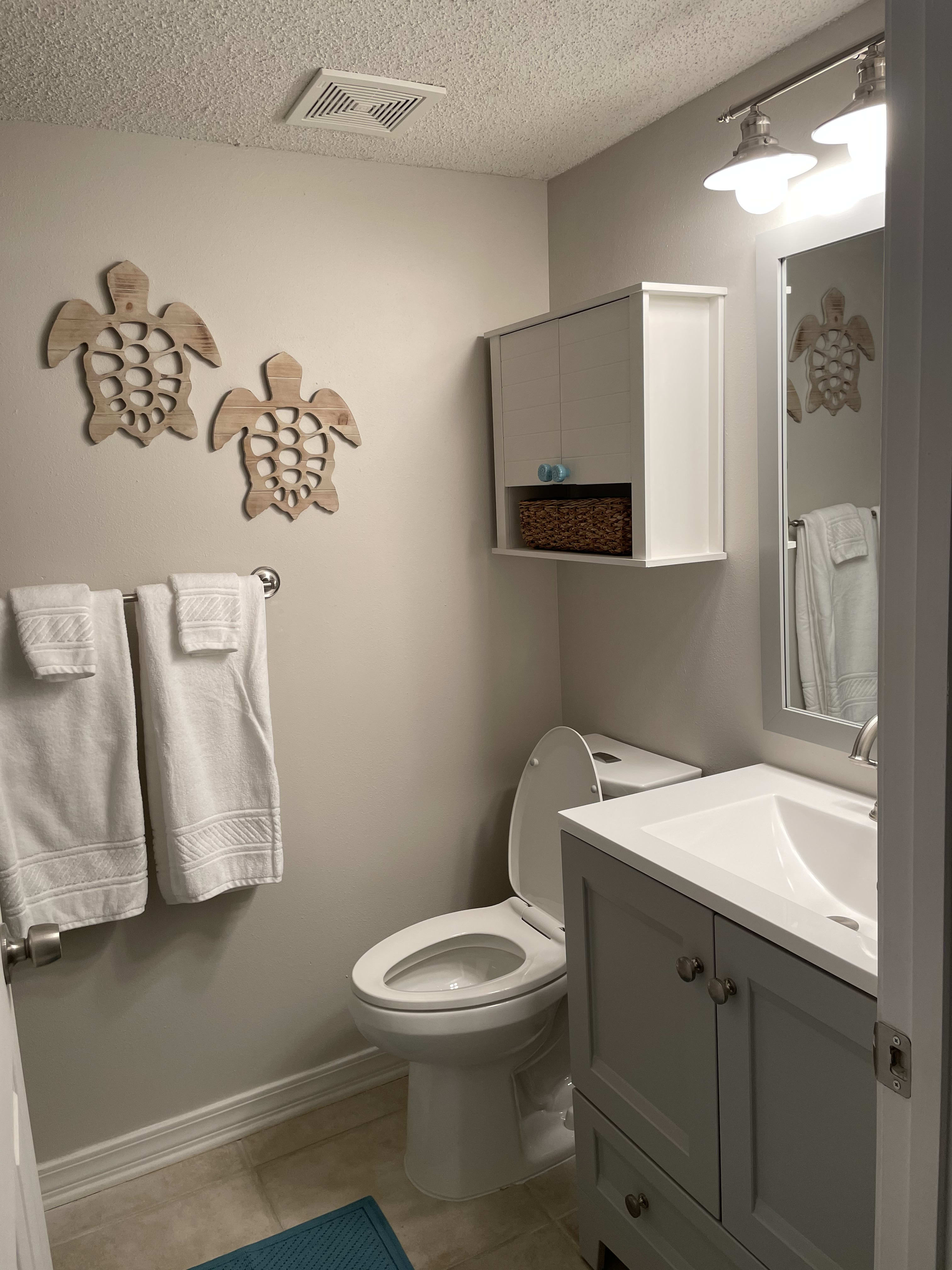 Attached master bath, walk-in shower, new toilet/vanity, plush towels