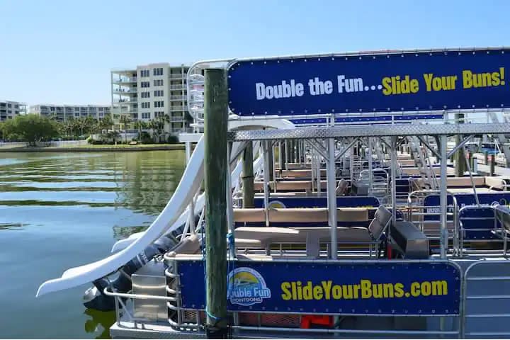 Rent a double decker pontoon and ride to Crab Island. This dock is downstairs.
