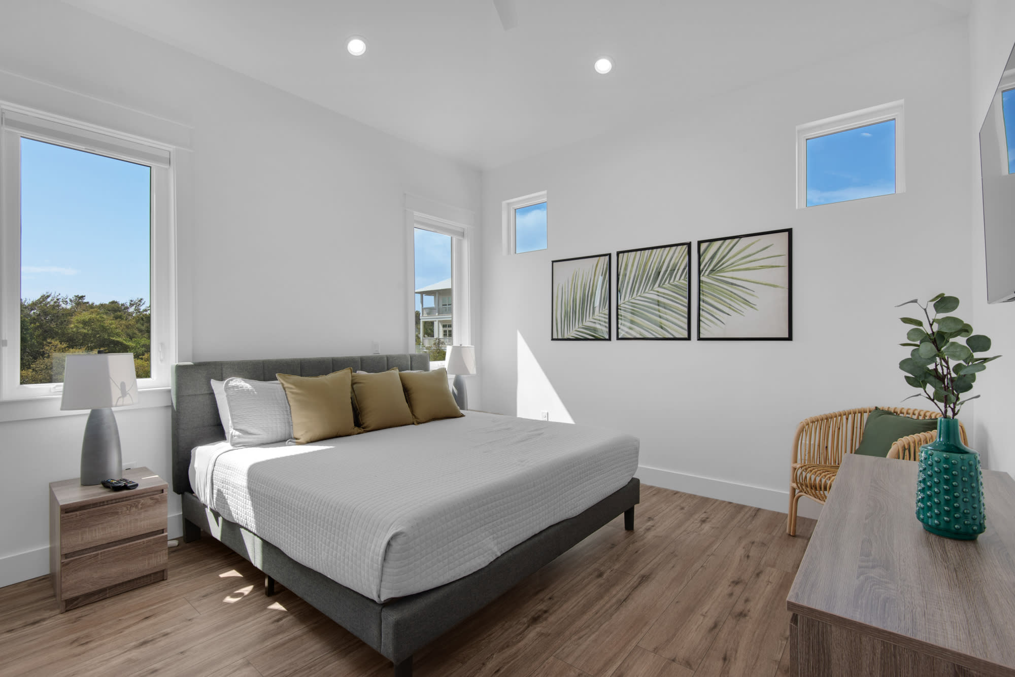 King bedroom with private bathroom and flat screen TV.