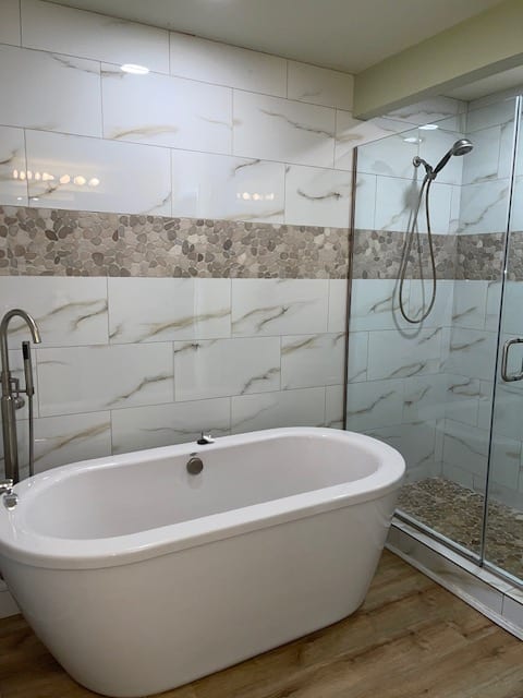 Master Bathroom with Soaking Tub and Walk-In Shower
