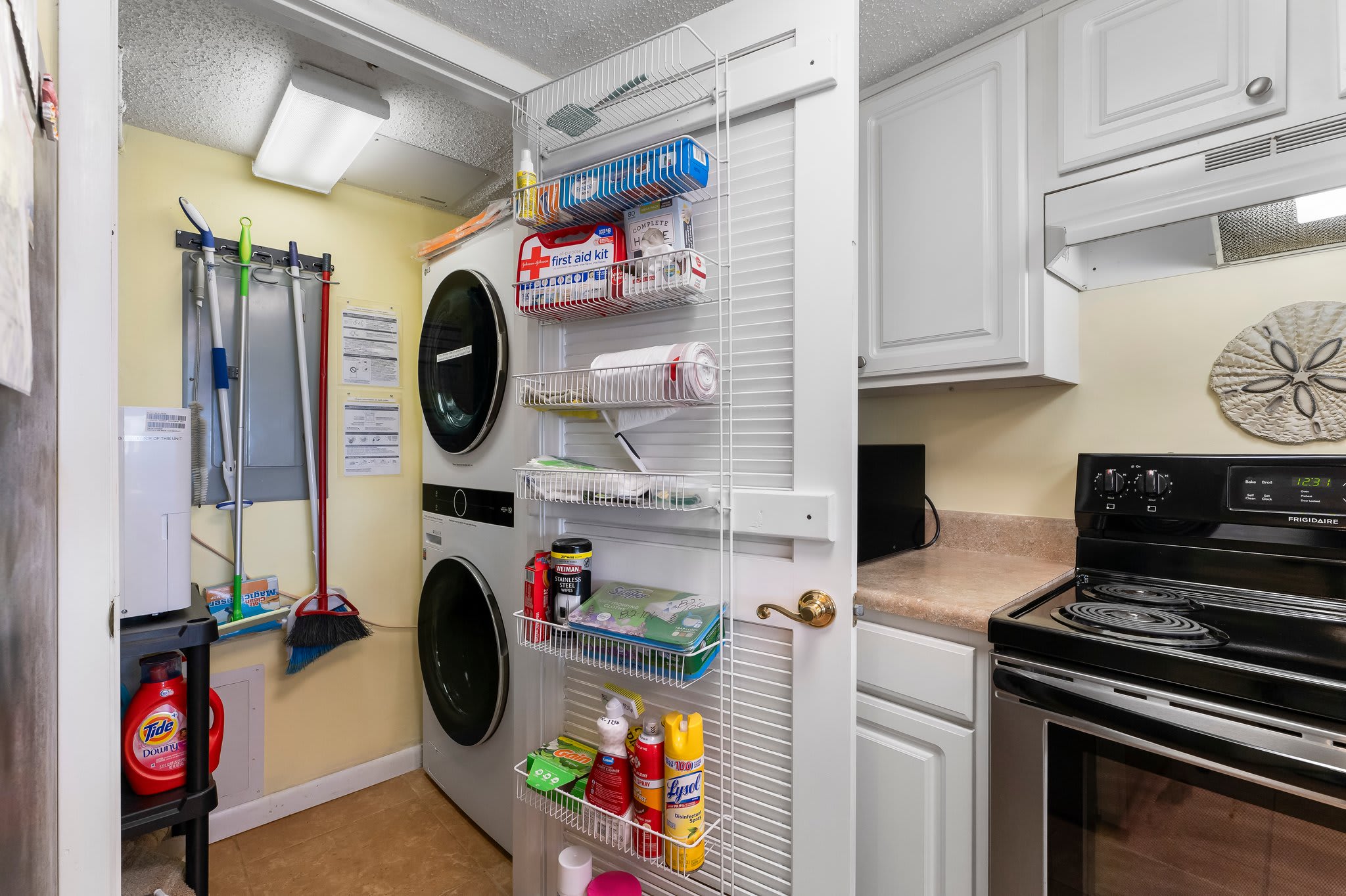 Laundry with full size washer and dryer.