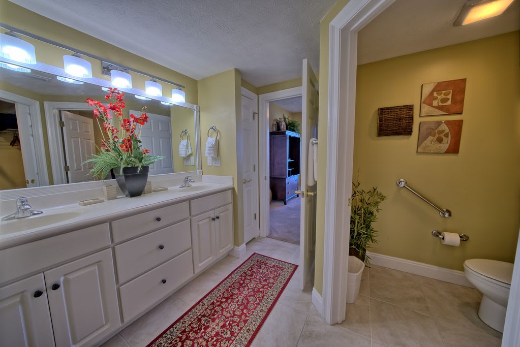 Large master bath with walk in double headed shower!