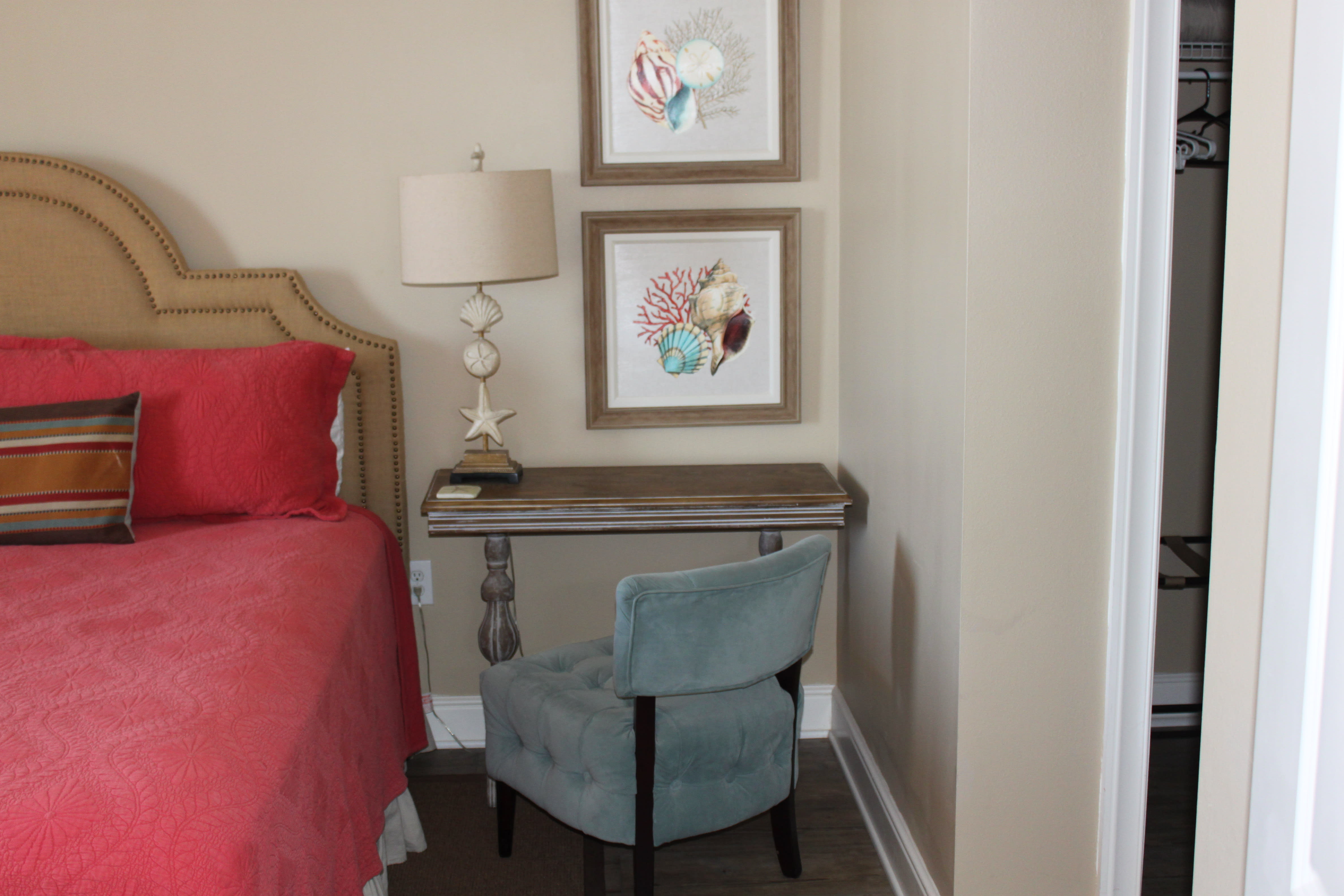 A small desk is thoughtfully provided for those needing to do a little remote working.