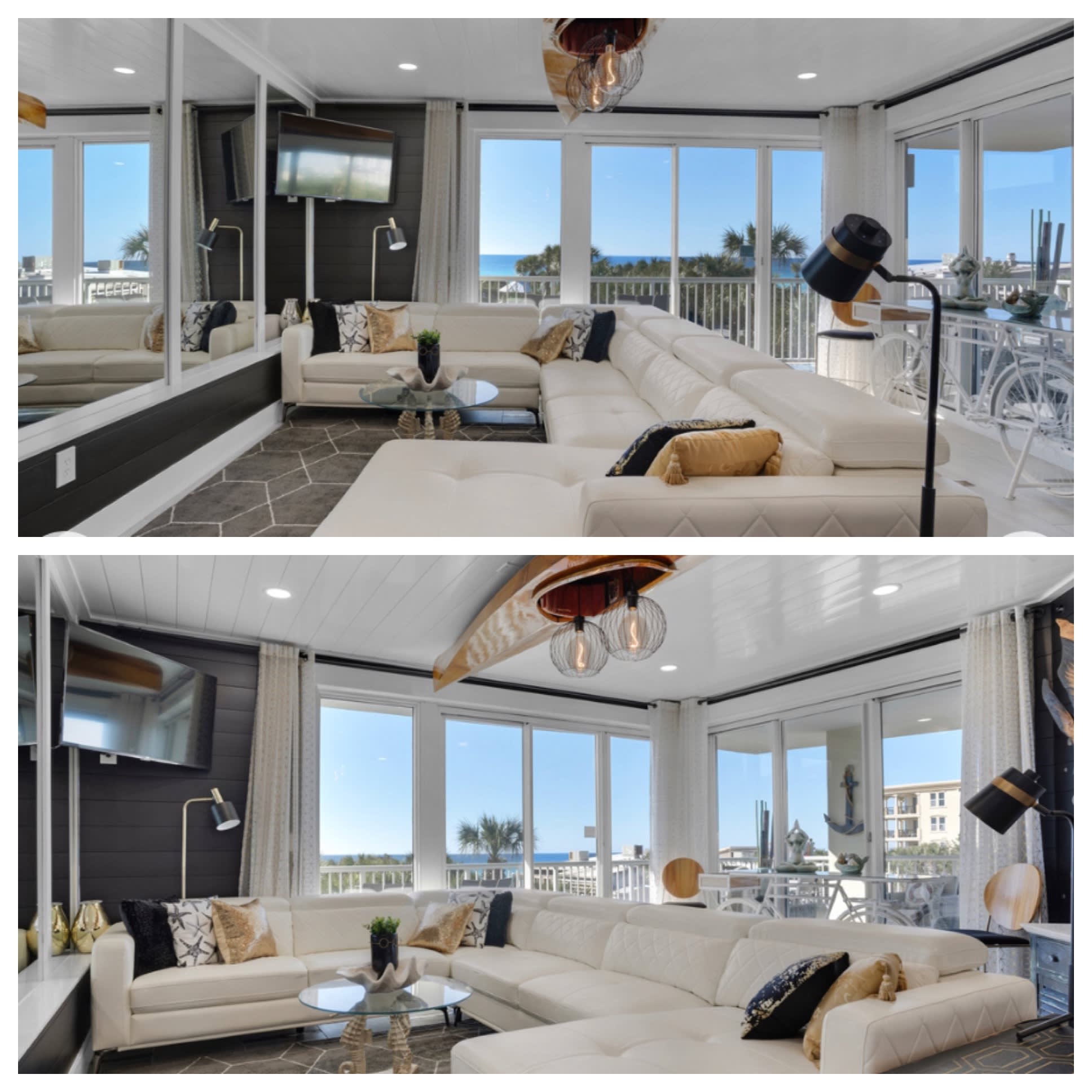 Sectional couch, white leather