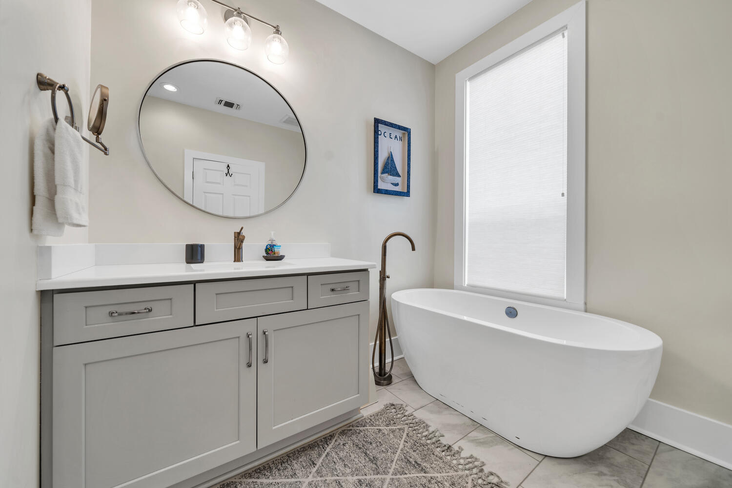 Private bath with soaking tub and shower