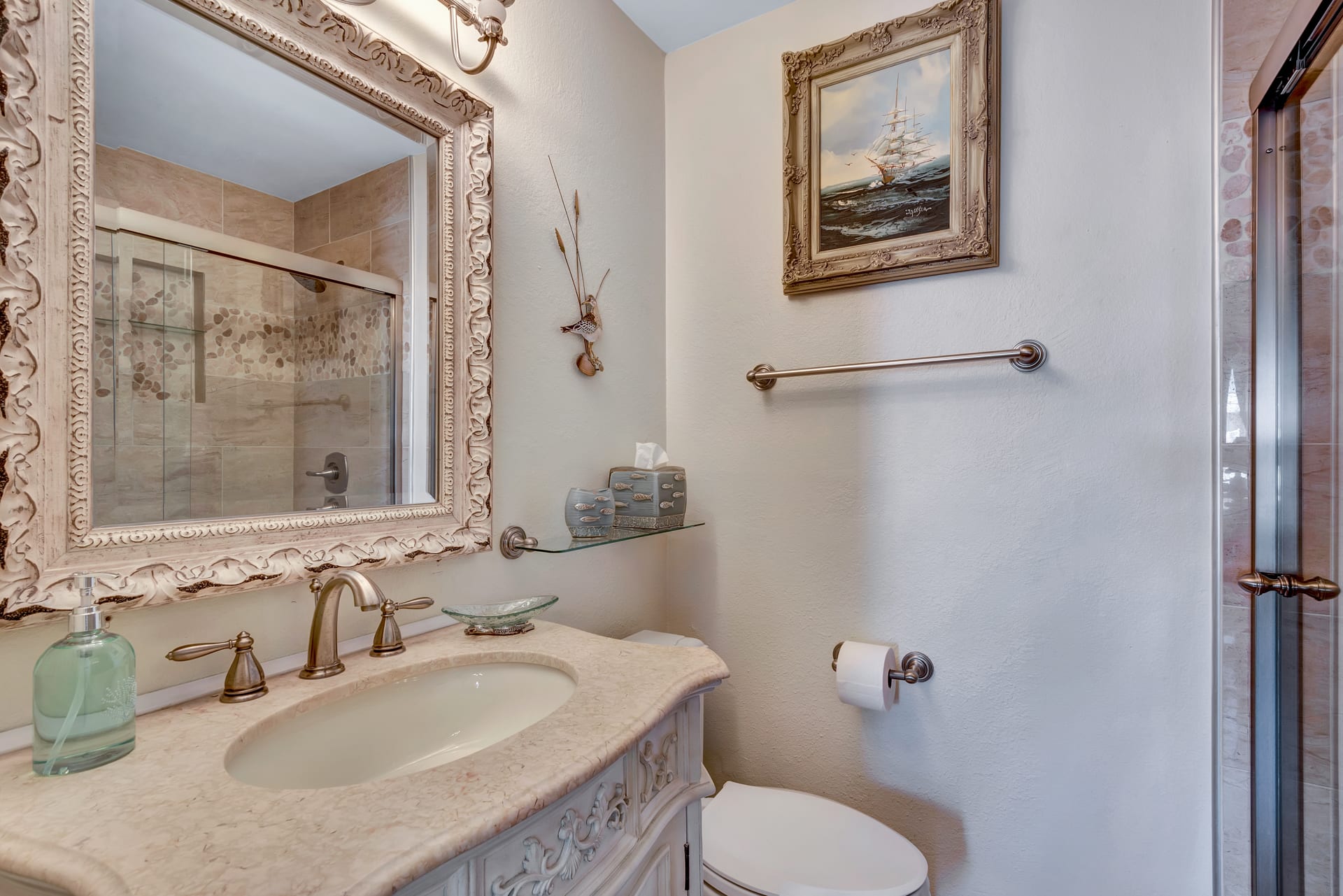 Bathroom Adjoining Second Master Bedroom (with Walk-In Stone and Tile Shower)