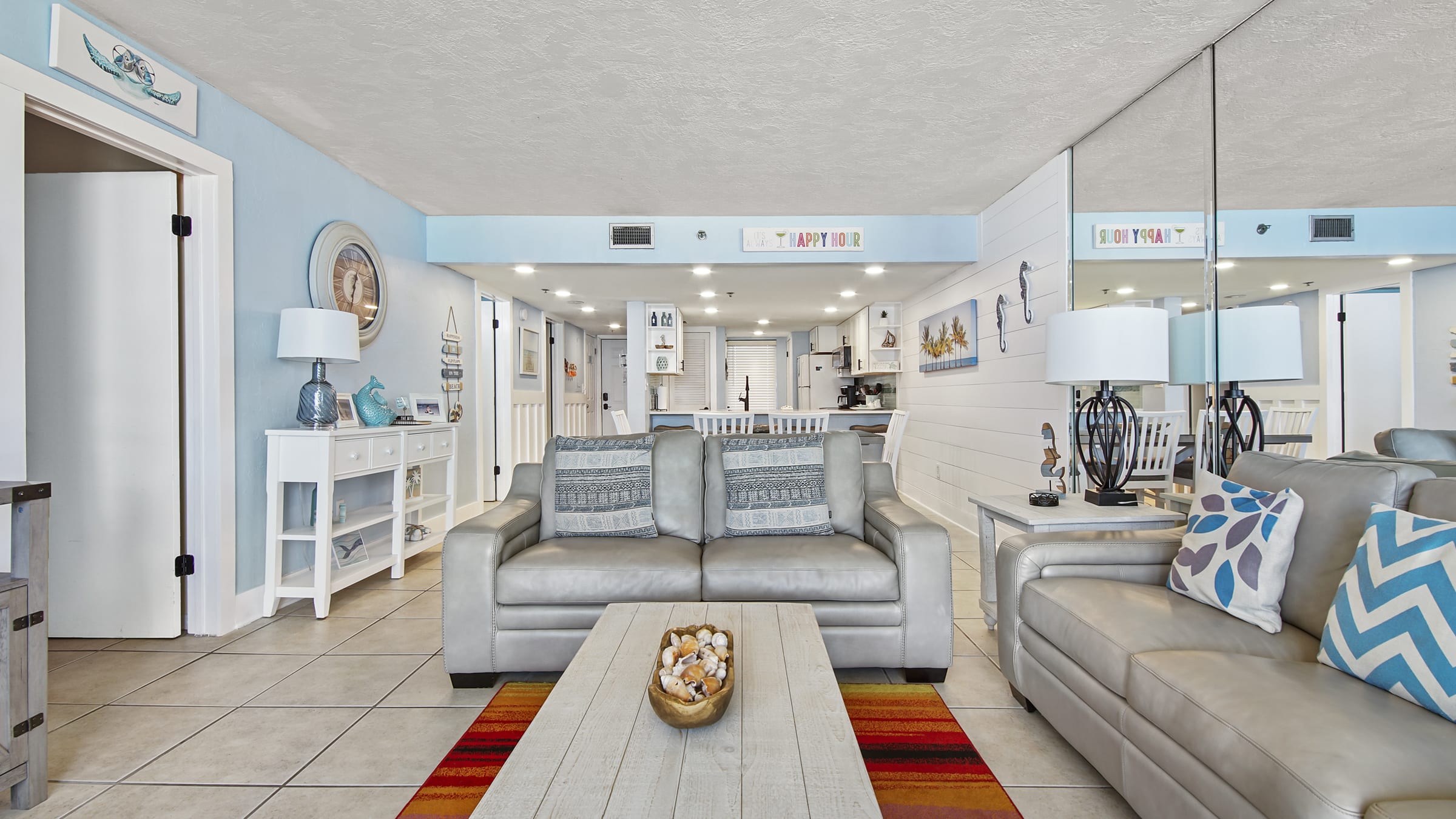 Nice beach colors and decor.