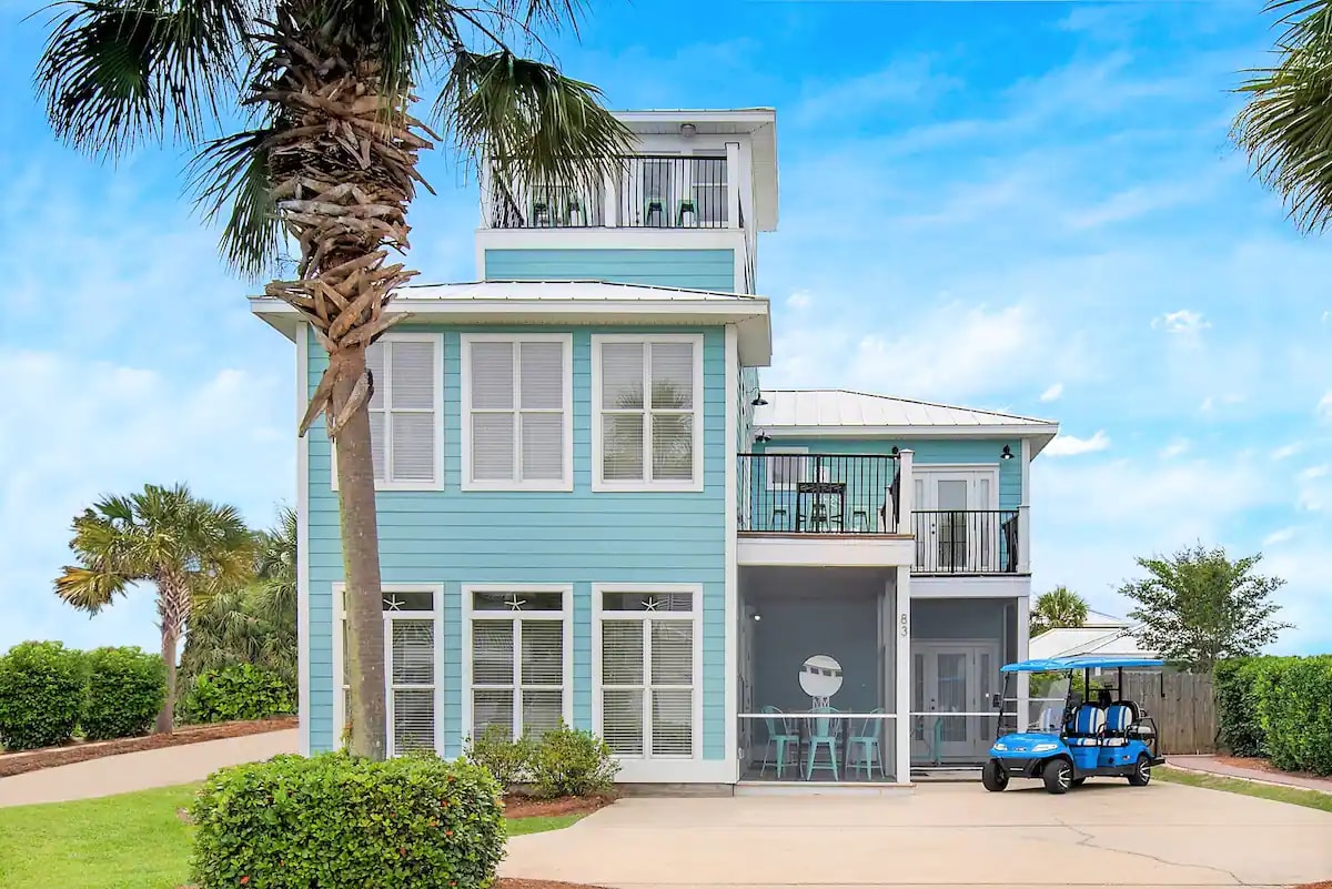 Sunkissed-5 six seat golf cart is included for free. Makes hauling coolers, toys and kids to the beach a breeze!