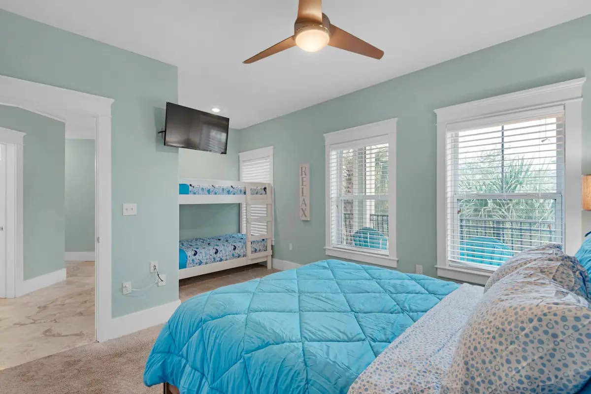 Shenanigans-19 Keeping it fun in the 2nd floor queen room with bunks for the kids.