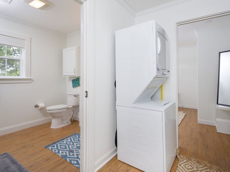 Cottage is equipped with stacked washer and dryer