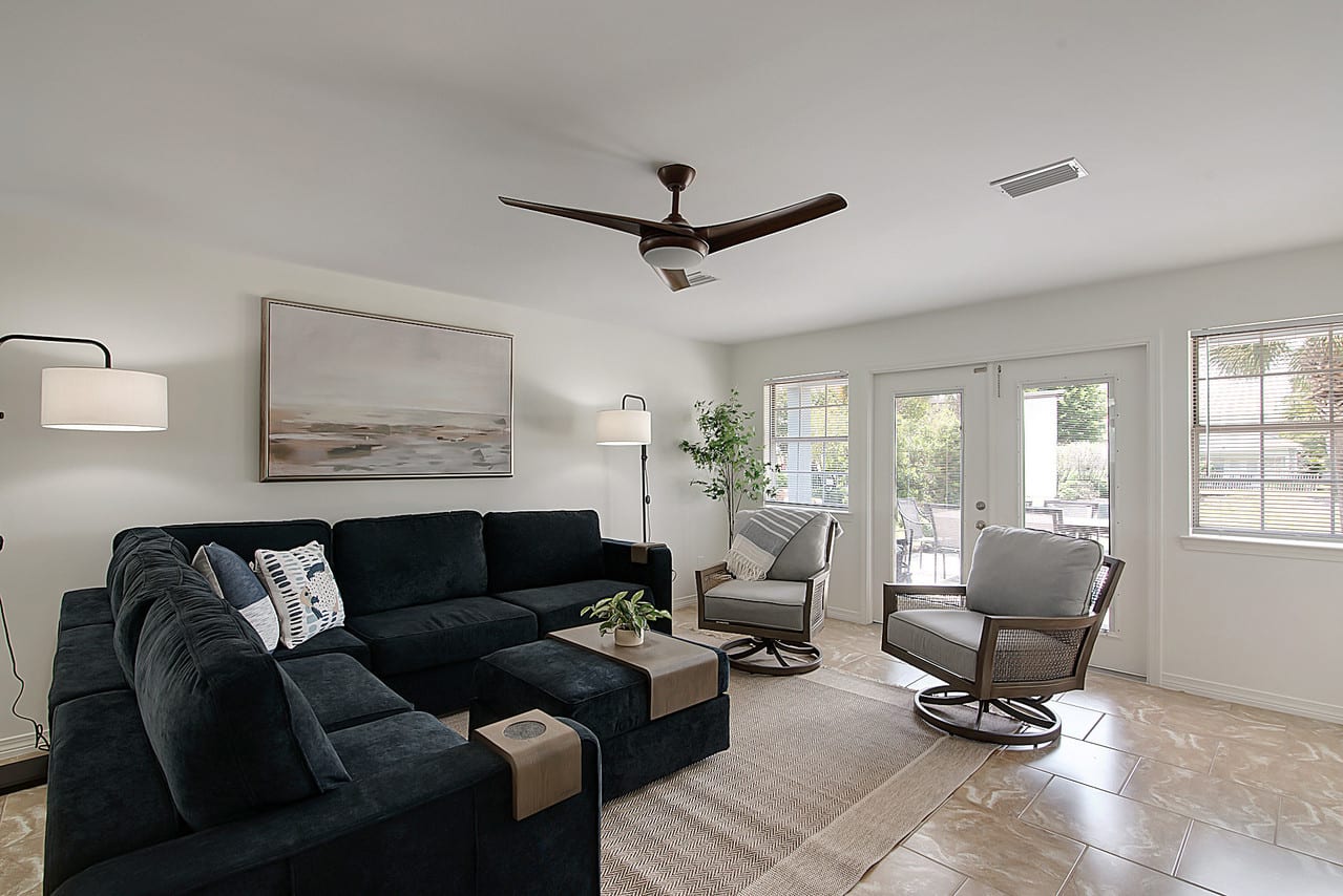 Light and bright, easy access to the patio.