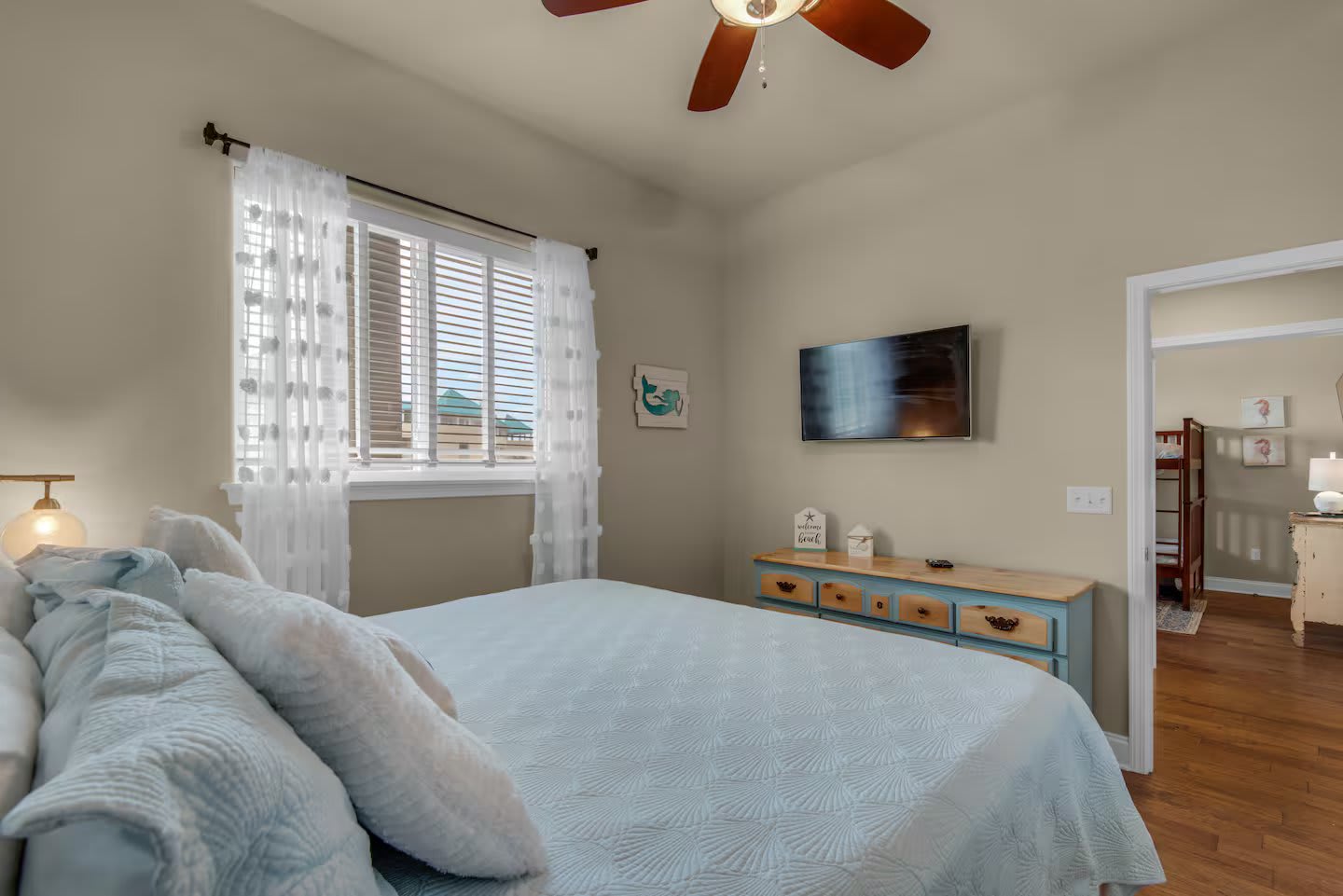 Recharge here after beach days, with TV for easy entertainment.