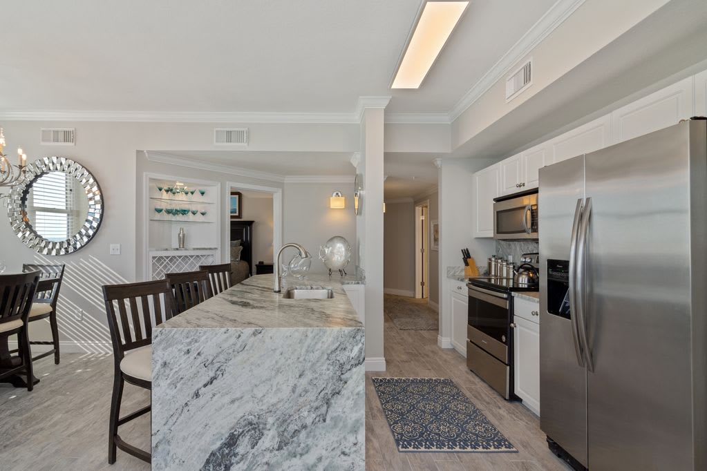 New granite counter tops with waterfall top in kitchen!