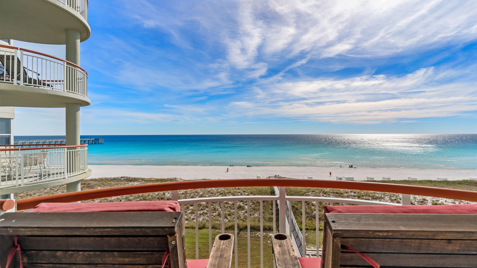Drink your morning coffee on the large circular balcony overlooking the Gulf