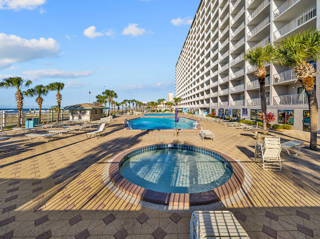 Two pools located beach side with kiddie pool.