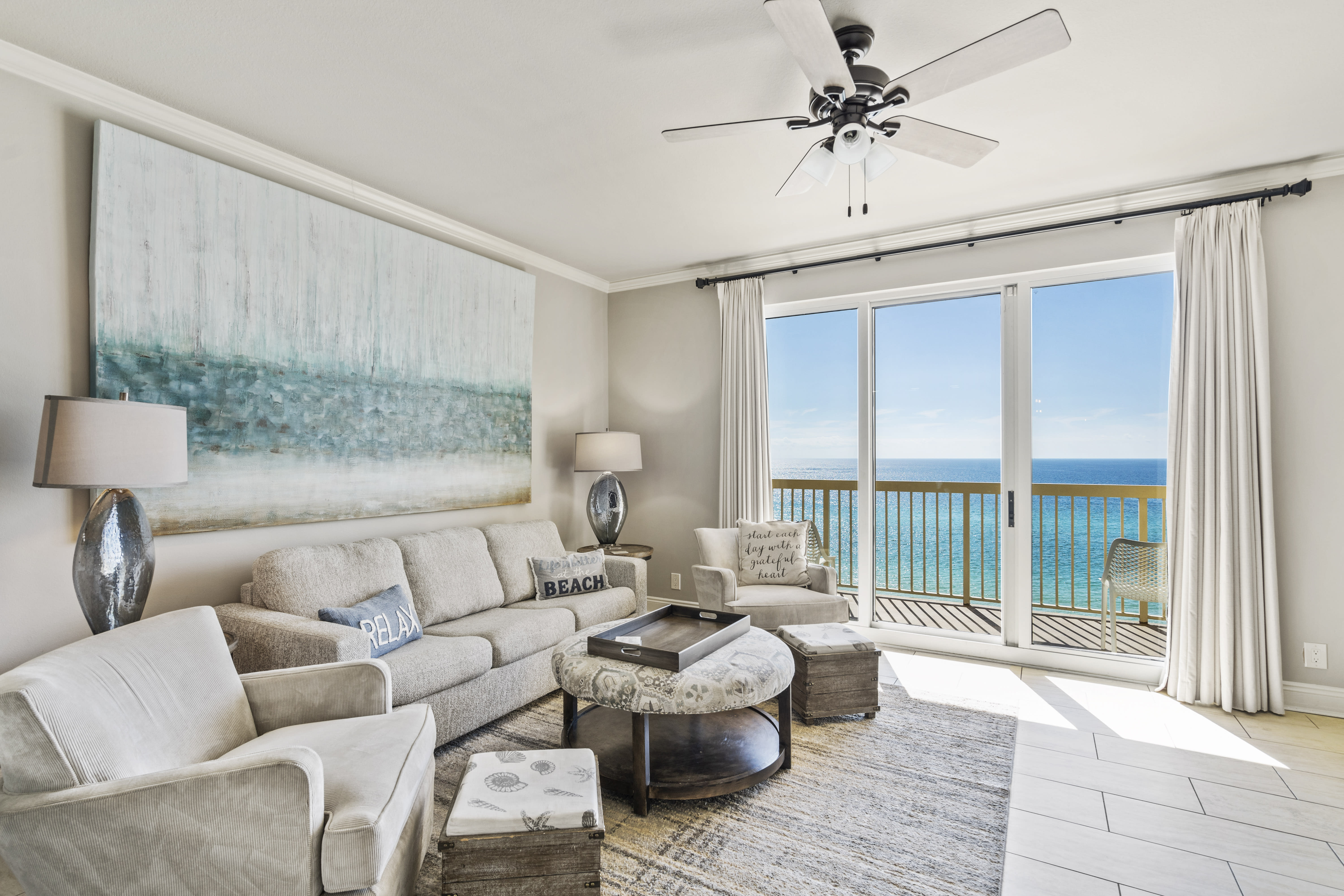 Bright, airy living space overlooking the Gulf.