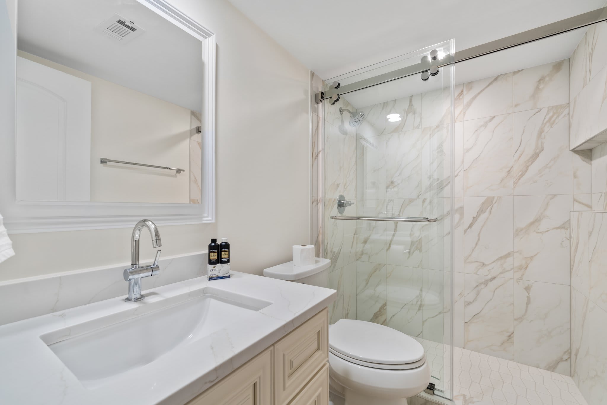 Newly renovated master bath with walk in shower