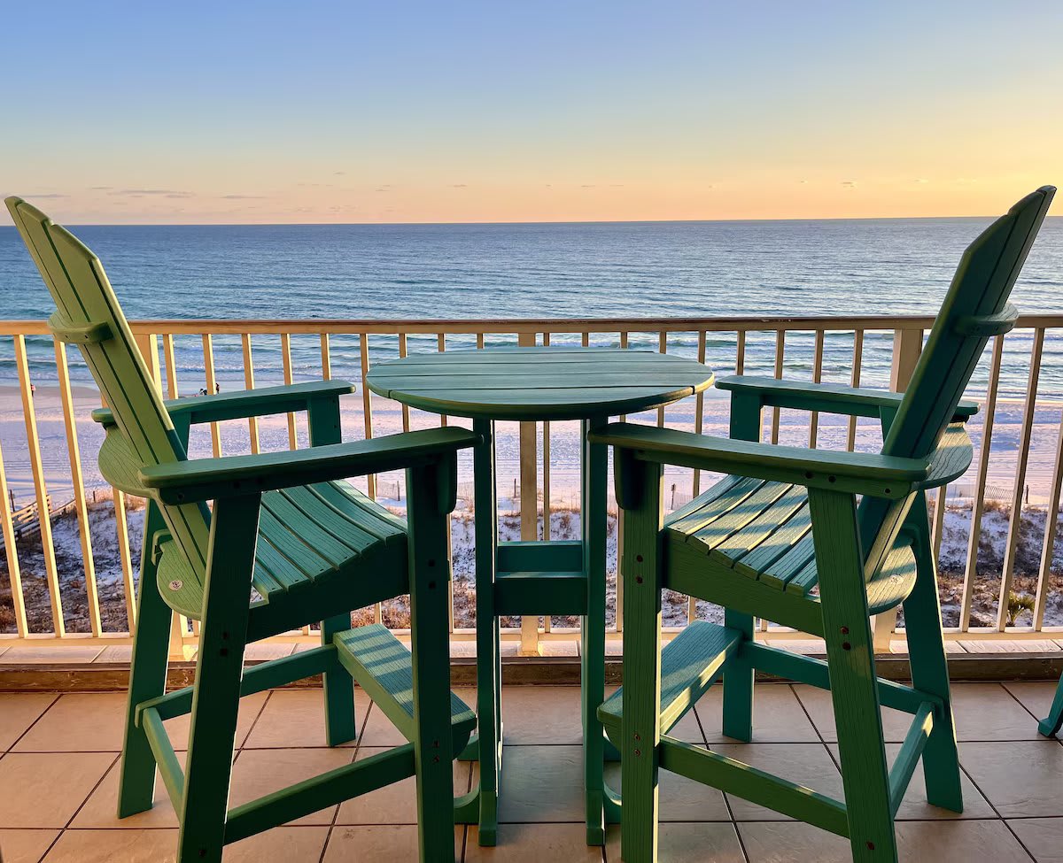 Sunset view from the high top chairs and table on the balcony!