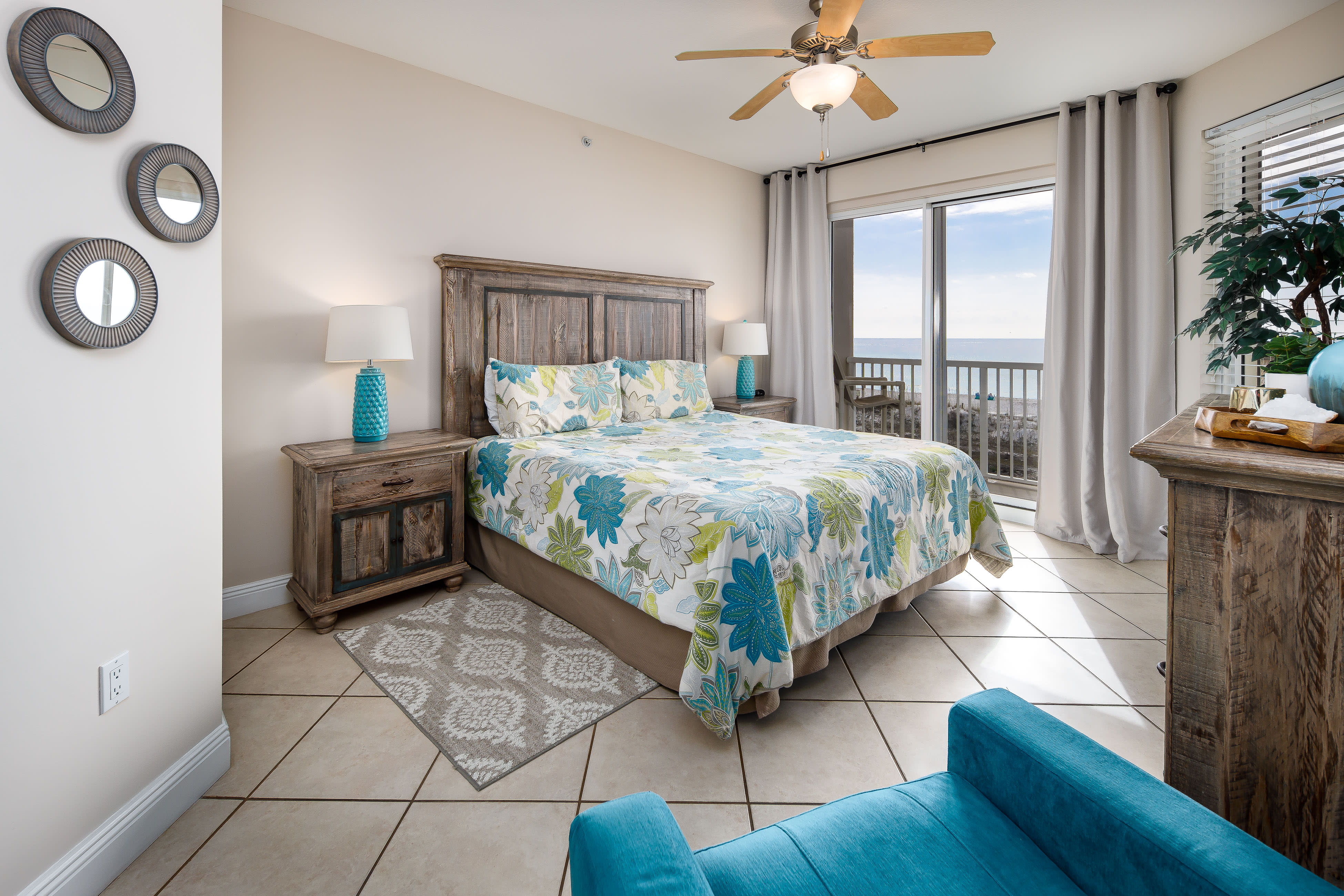 Our spacious primary bedroom has Gulf views and a private bath!