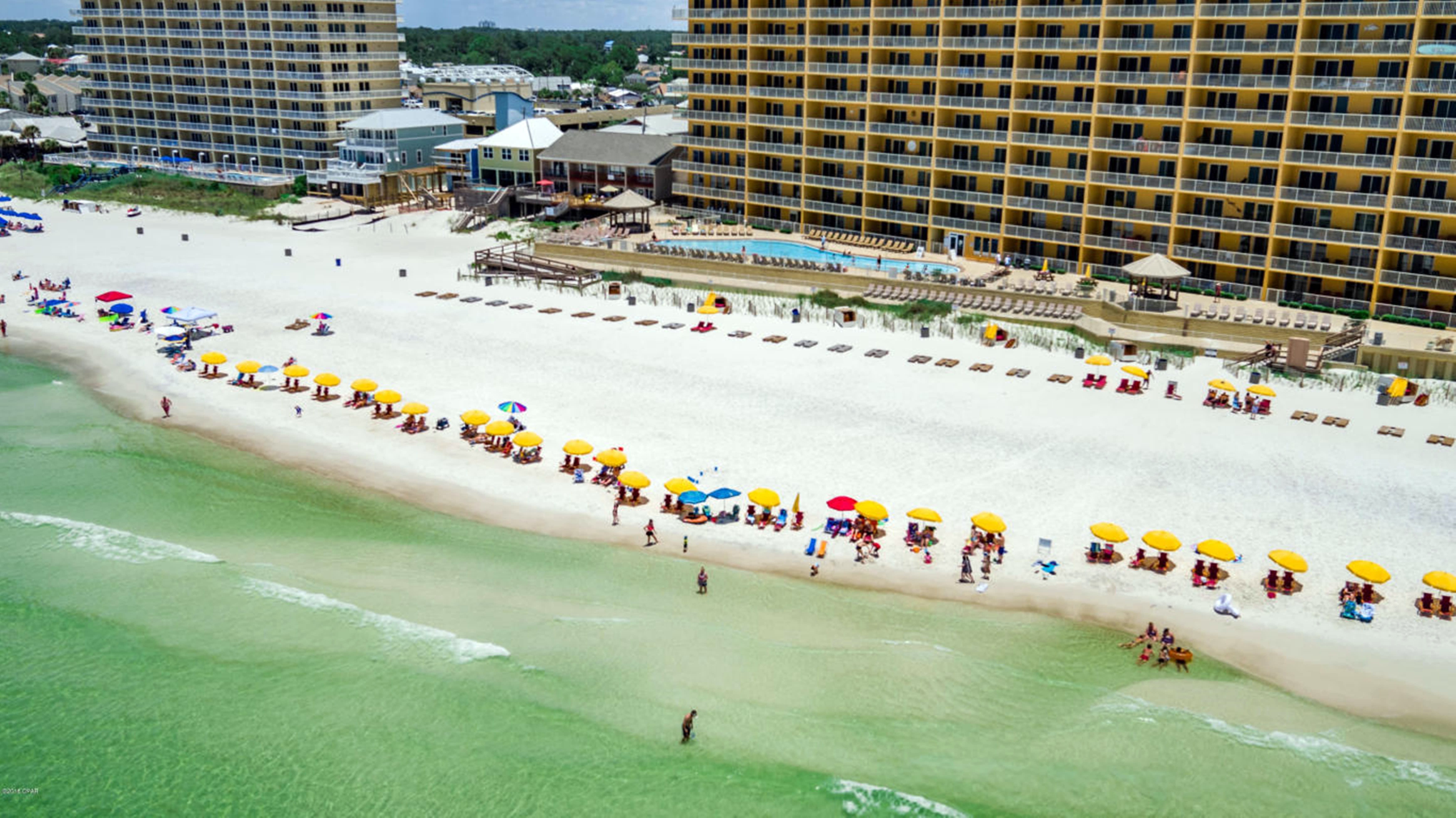 View of Treasure Island Resort from the air looking over the Gulf of Mexico