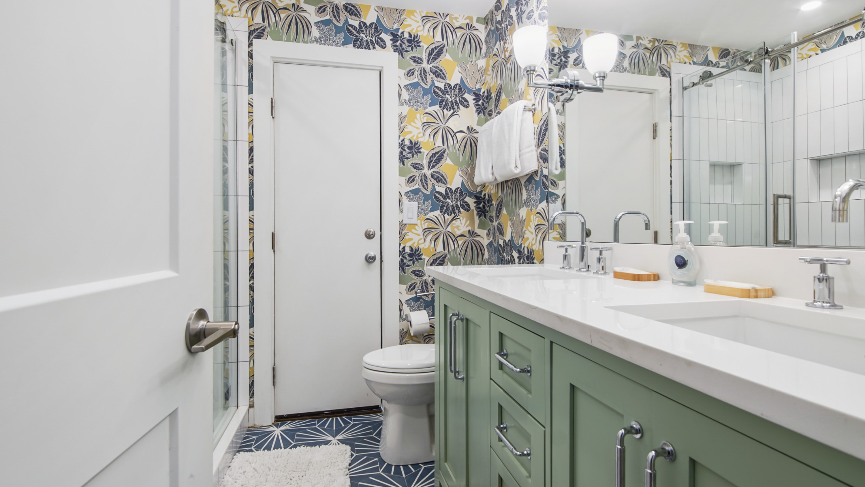 East bathroom with walk in shower