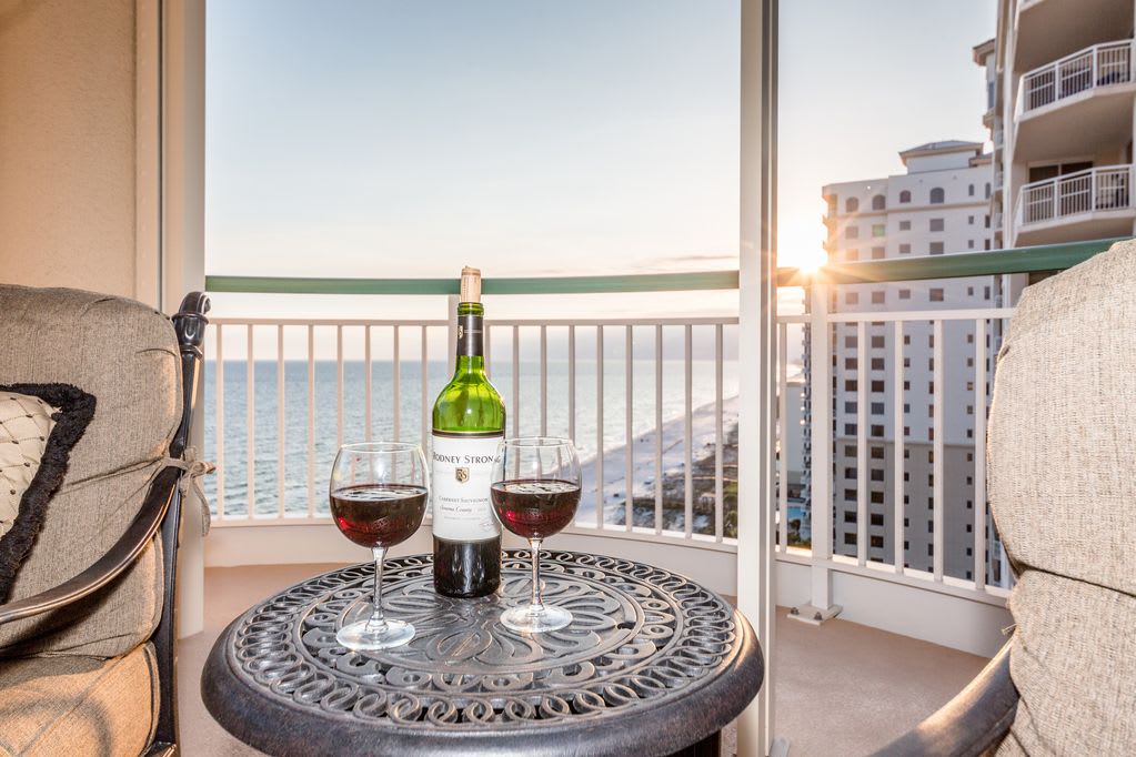 Enjoy a glass of wine on the balcony.