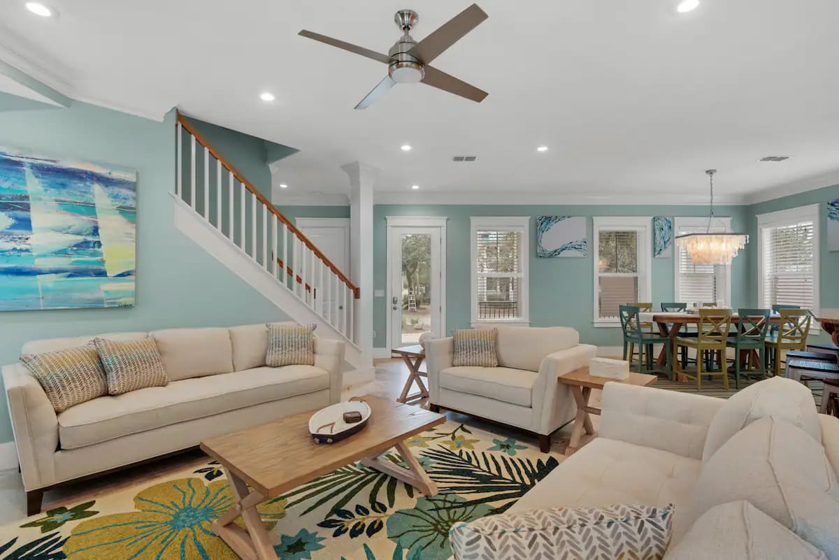 Shenanigans-5 Brand new designer-furnished, coastal chic style. 1st floor entrance with open kitchen offers enough elbow room for multiple families!