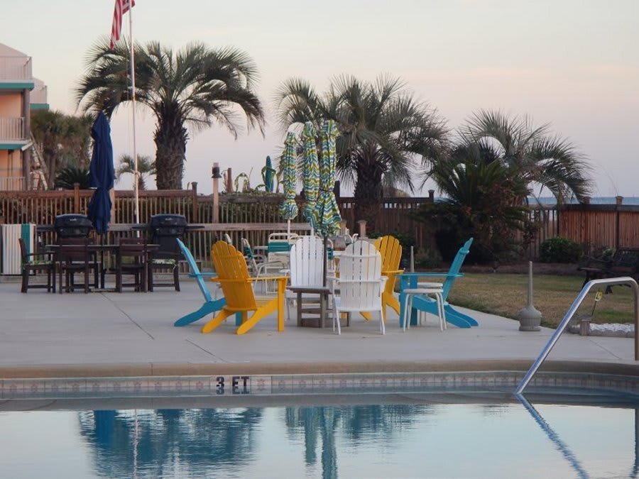 Grill area with tables and chairs