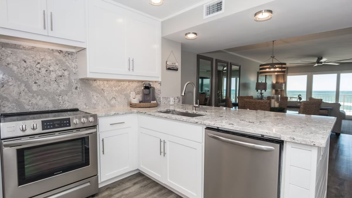 Kitchen is open to the dining and family room so you can take in the view.