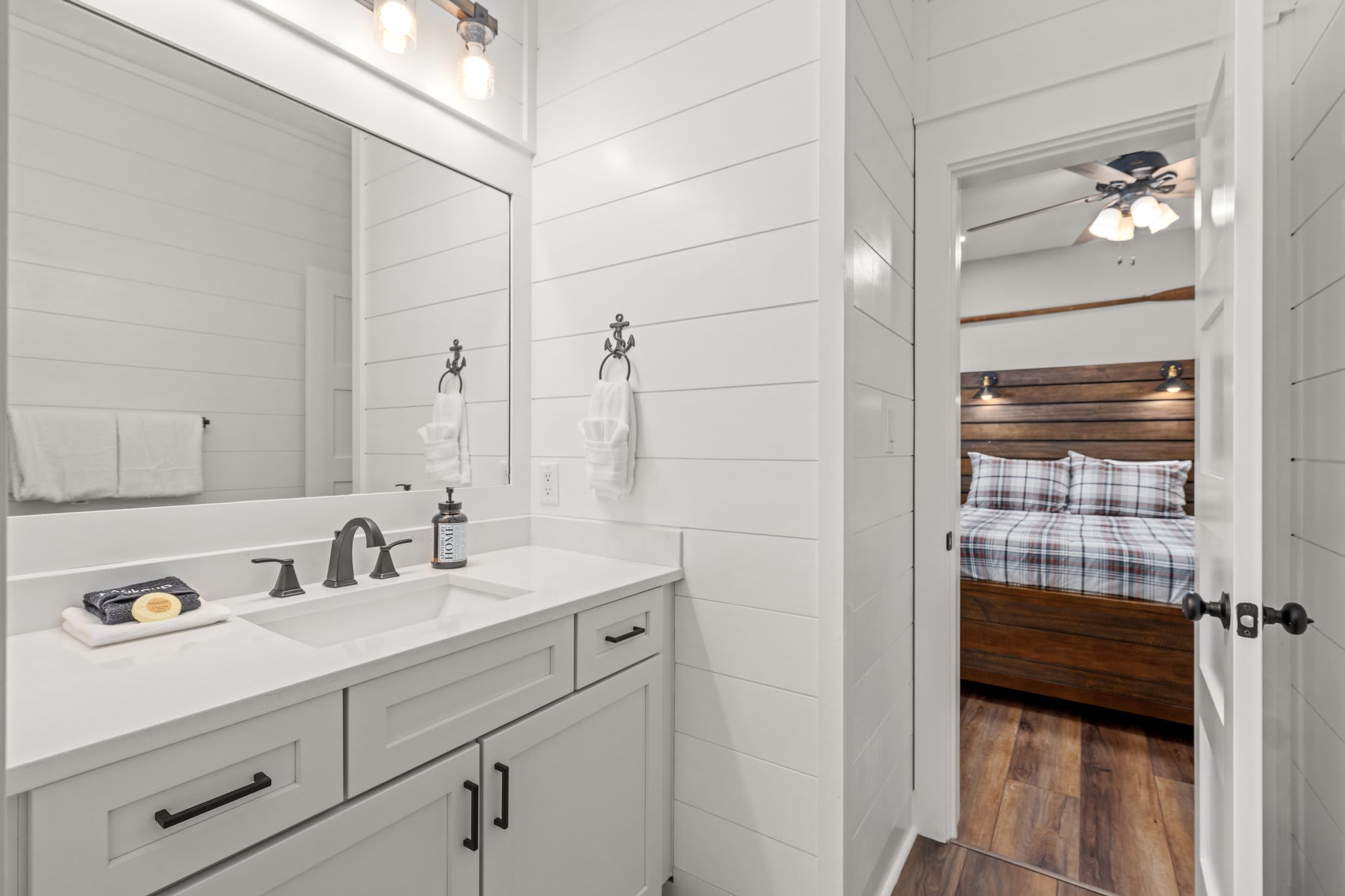 Jack n' Jill Bathroom w/ Pirate Quarters. Separate Vanities.