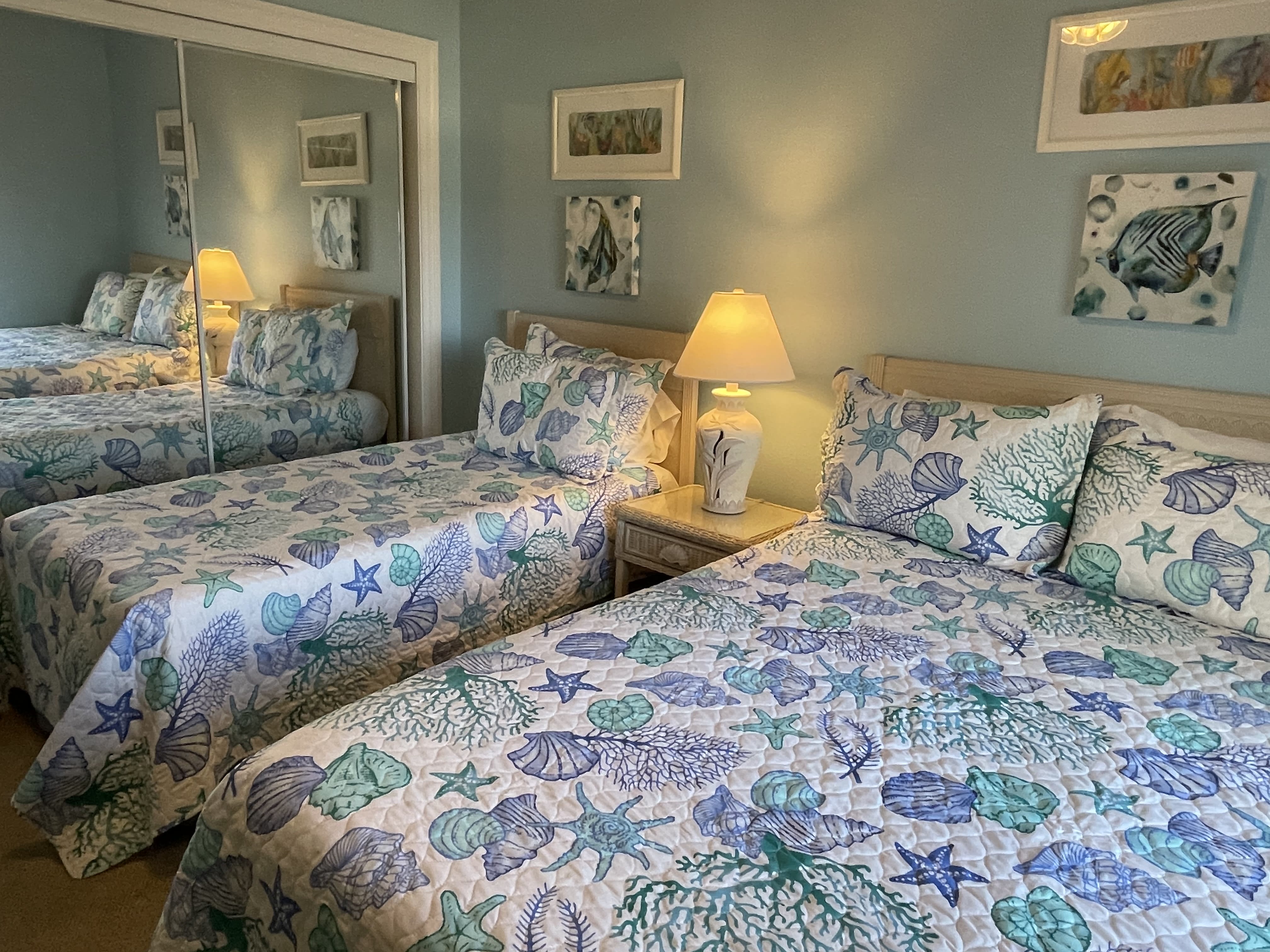 Secondary bedroom features queen size bed with new mattress &amp; twin.