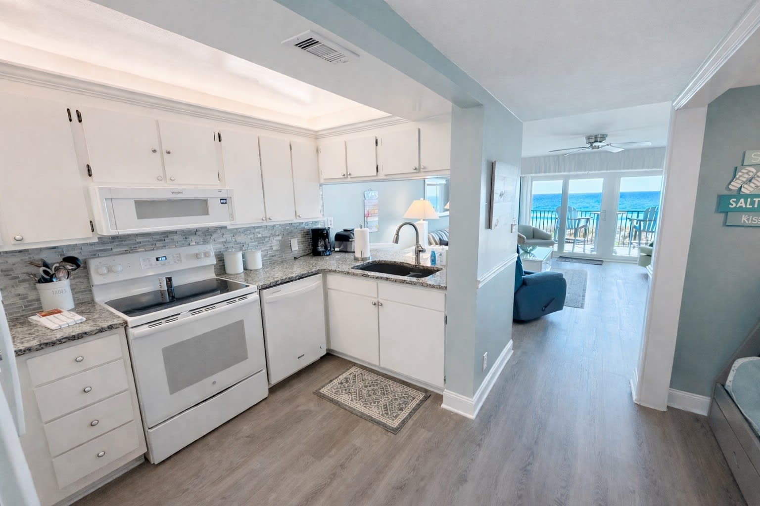 Well equipped kitchen with a view.  New Appliances.
