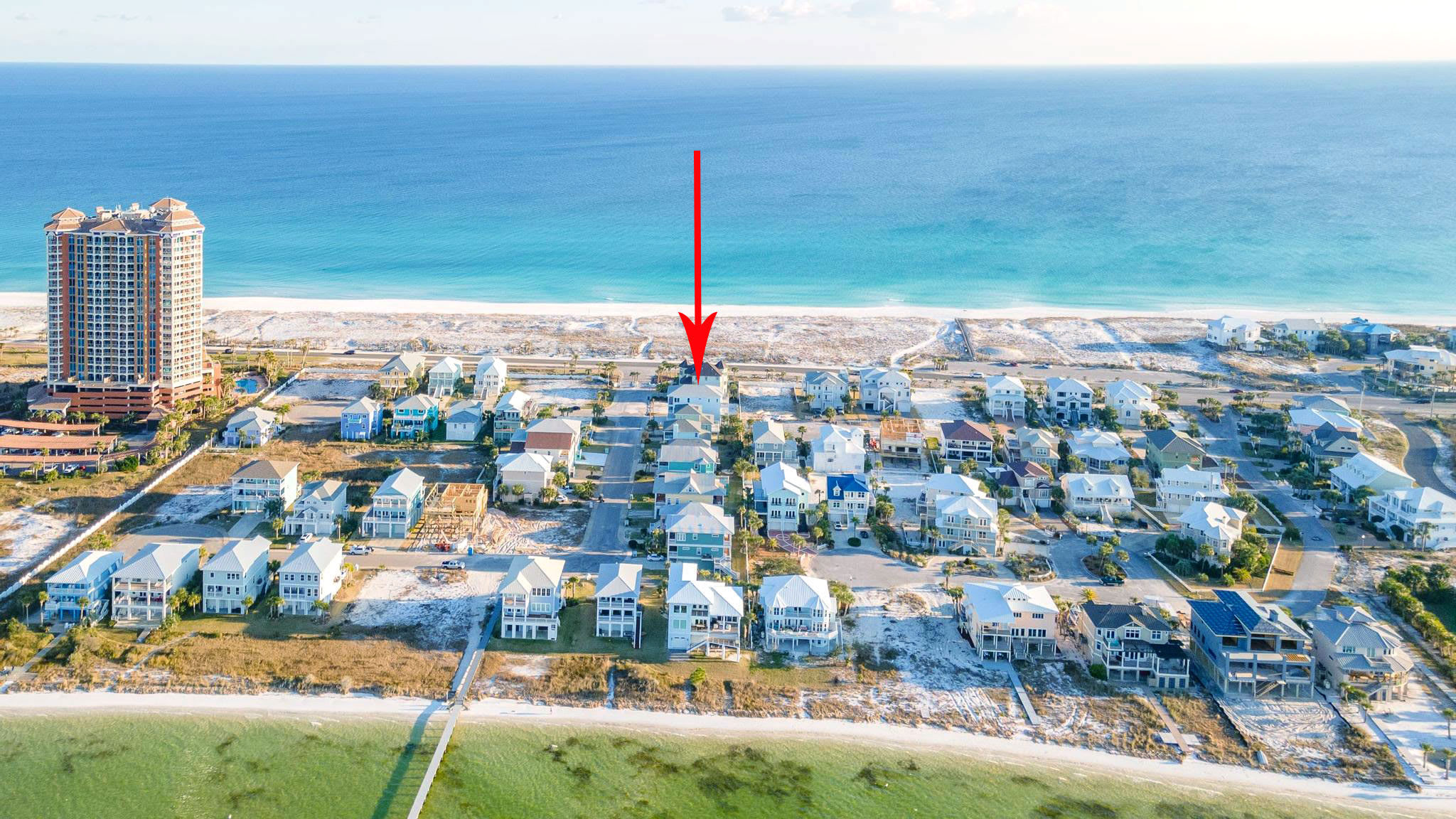 Drone views of the home and the gulf
