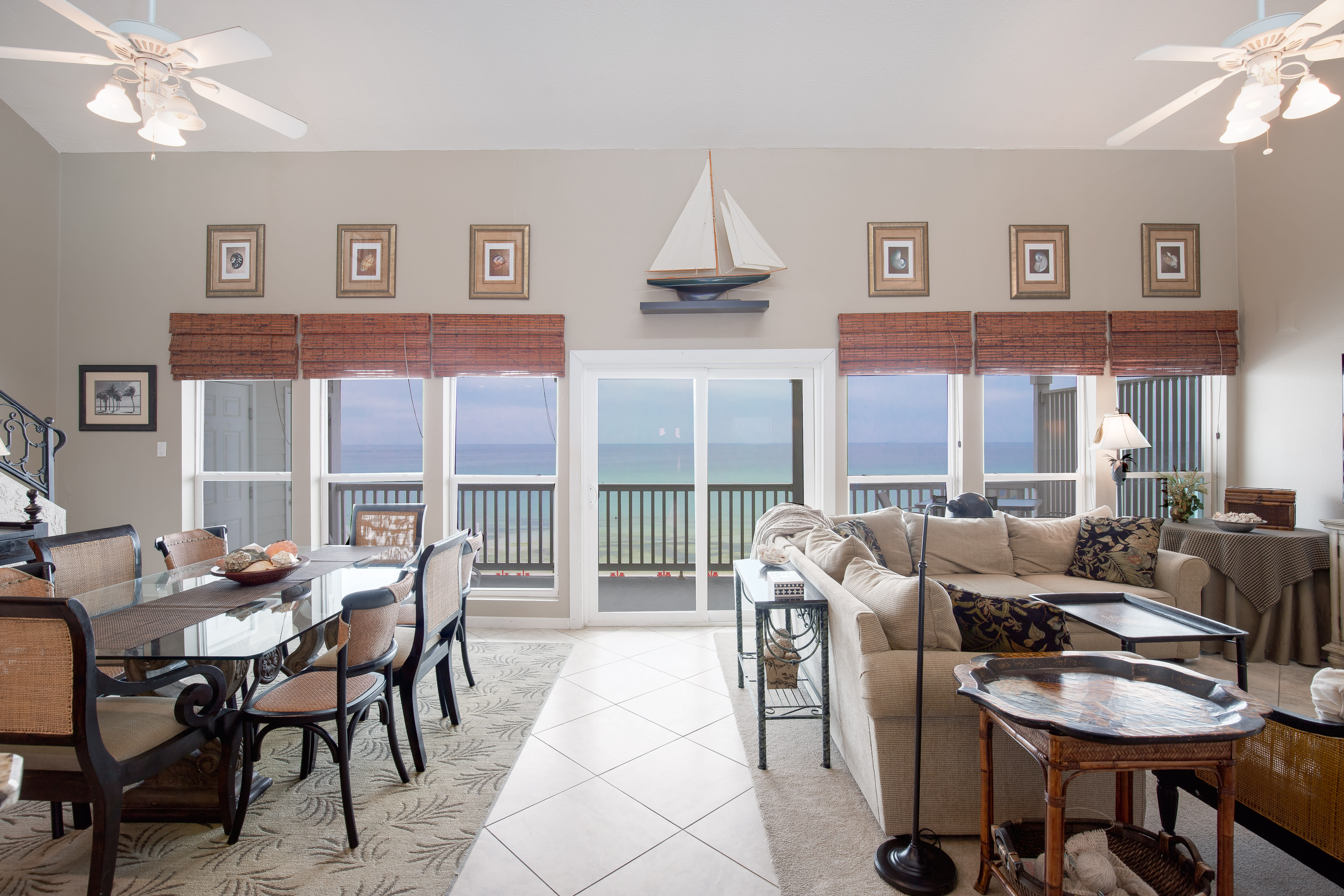 Tasty beachy decor, beautiful views and open living.
