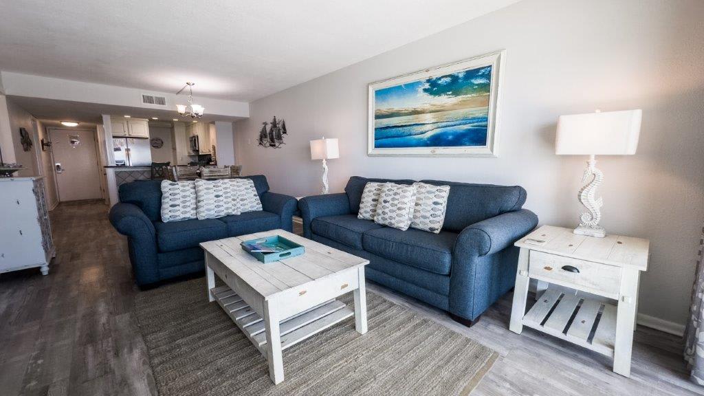 Living Room with Pullout Sleeper and Beach Views