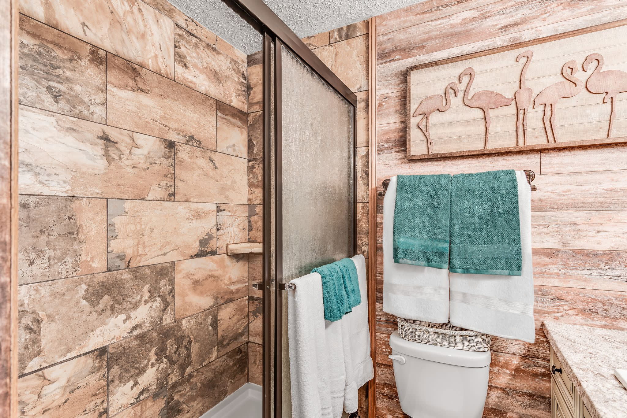 Bathroom with a stand up shower