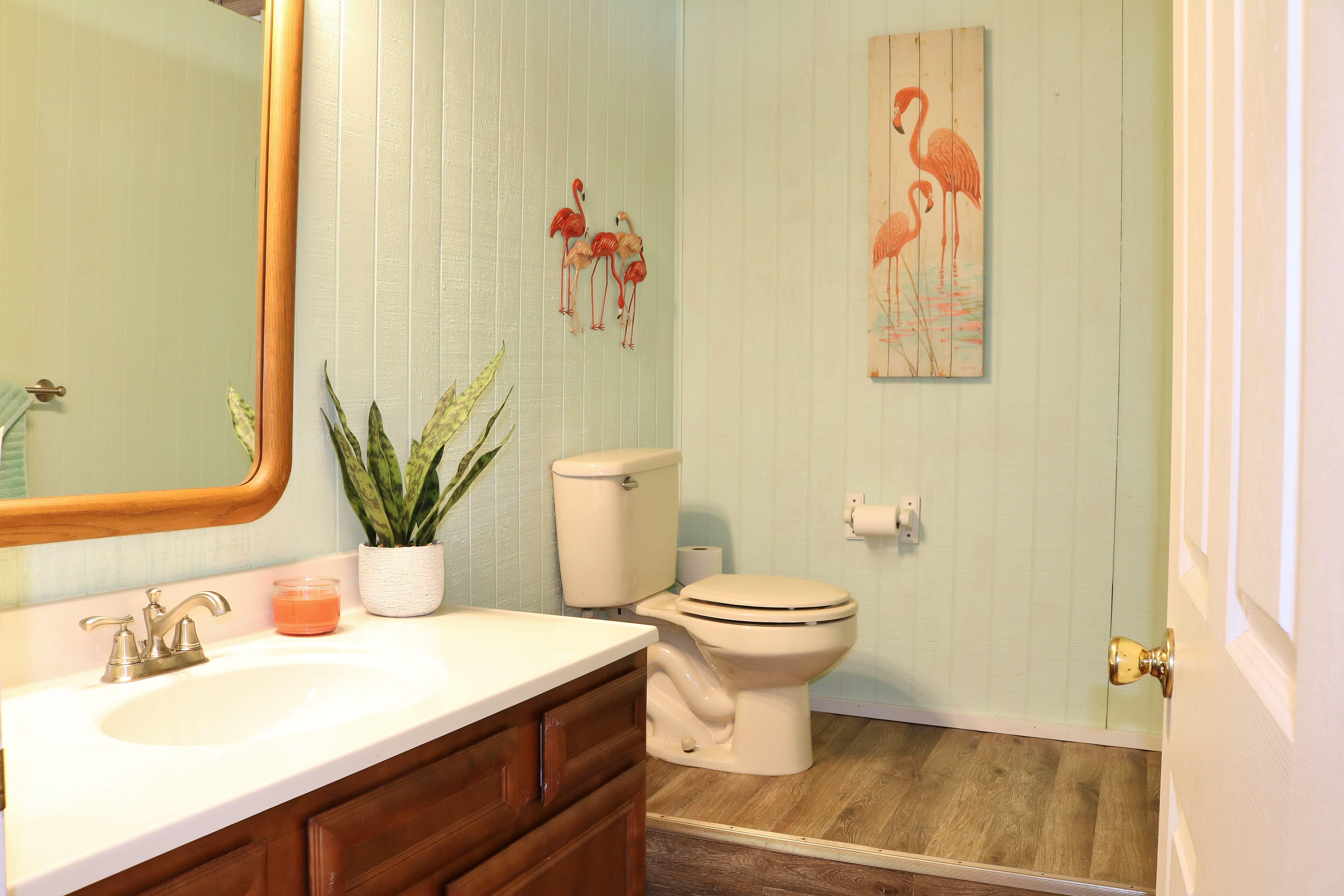 This half bath is located in the lowest level for added convenience.