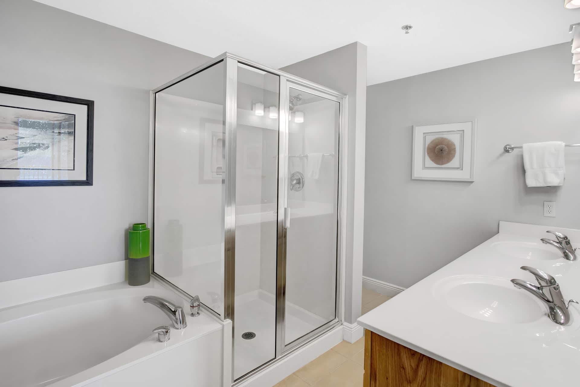 spacious master bath with soaking tub and walk in shower