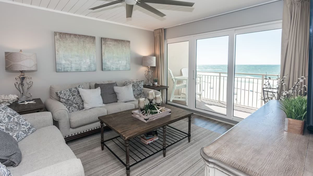 New furniture, lighting, fans, TVs, and flooring.