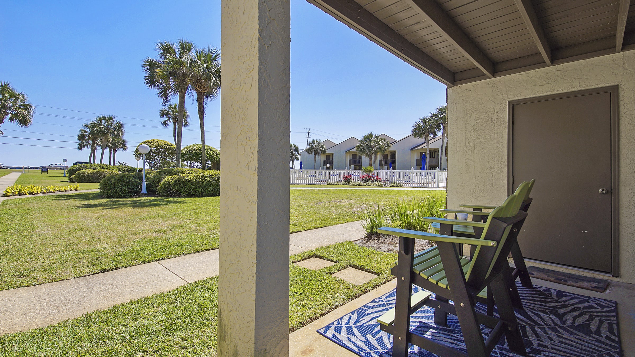 View from the super comfortable chairs on the patio.  Steps to the pool!