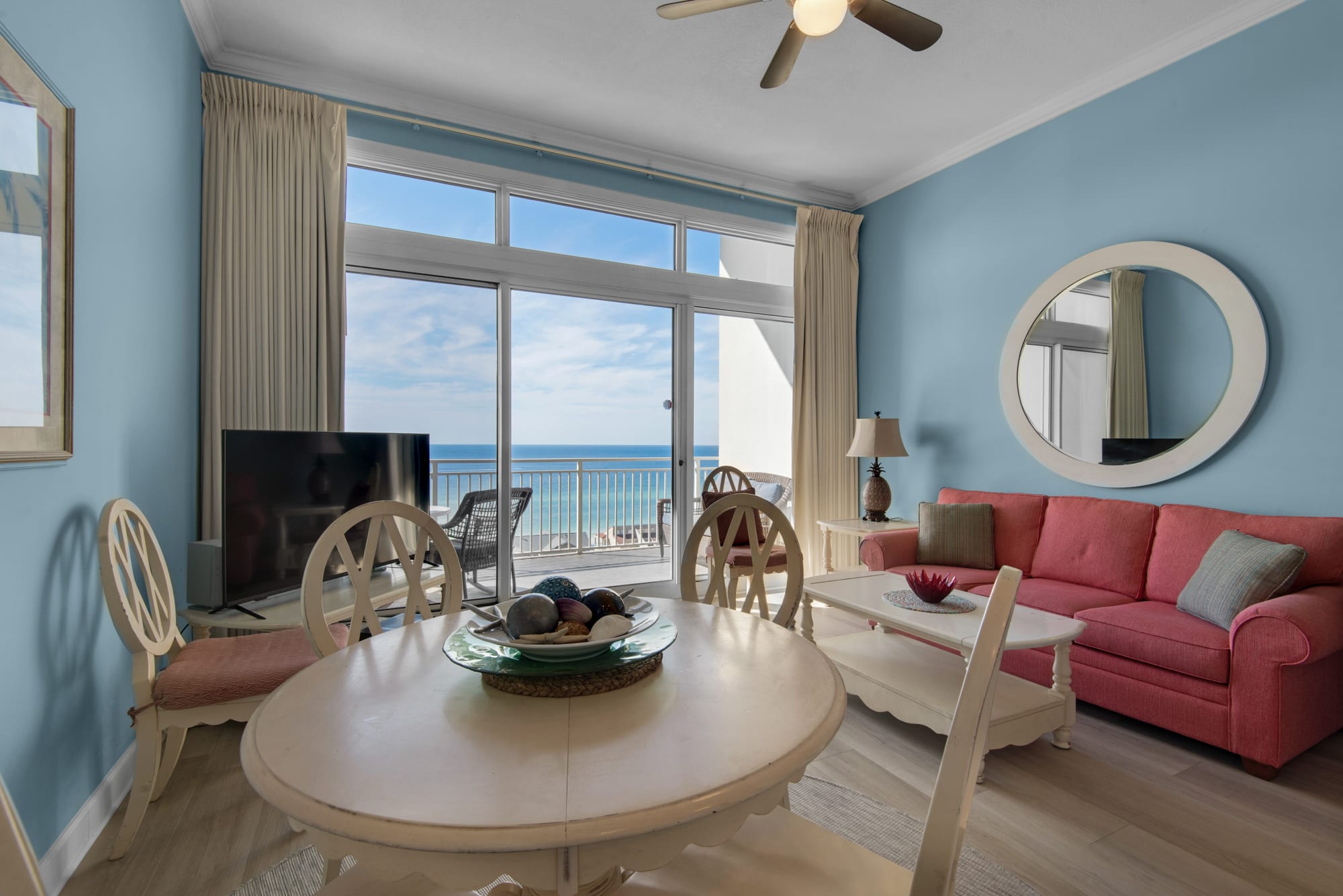 Living room with gigantic high ceilings and amazing views!
